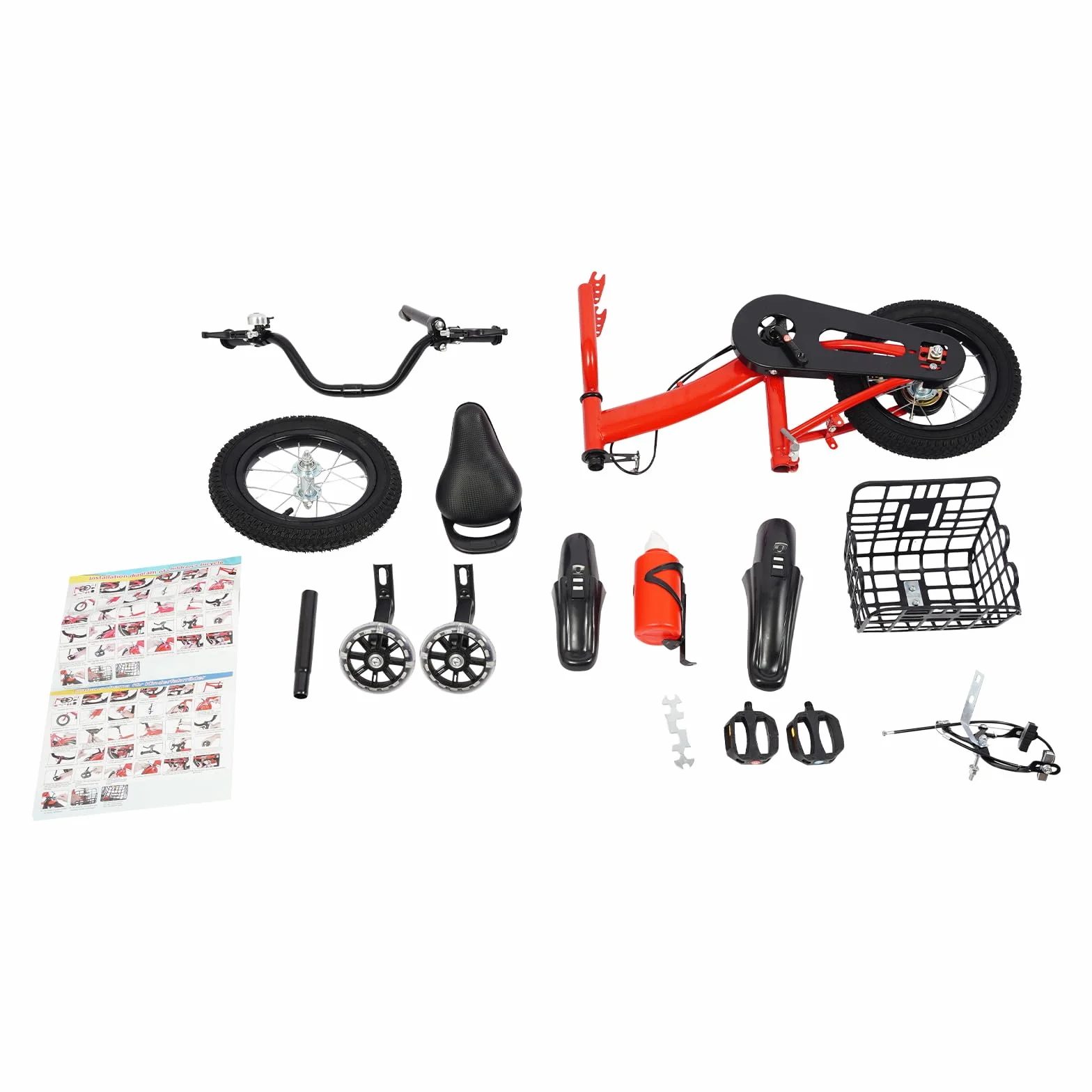 Vélo pour enfant 12" avec roues stabilisatrices, panier et bouteille d'eau