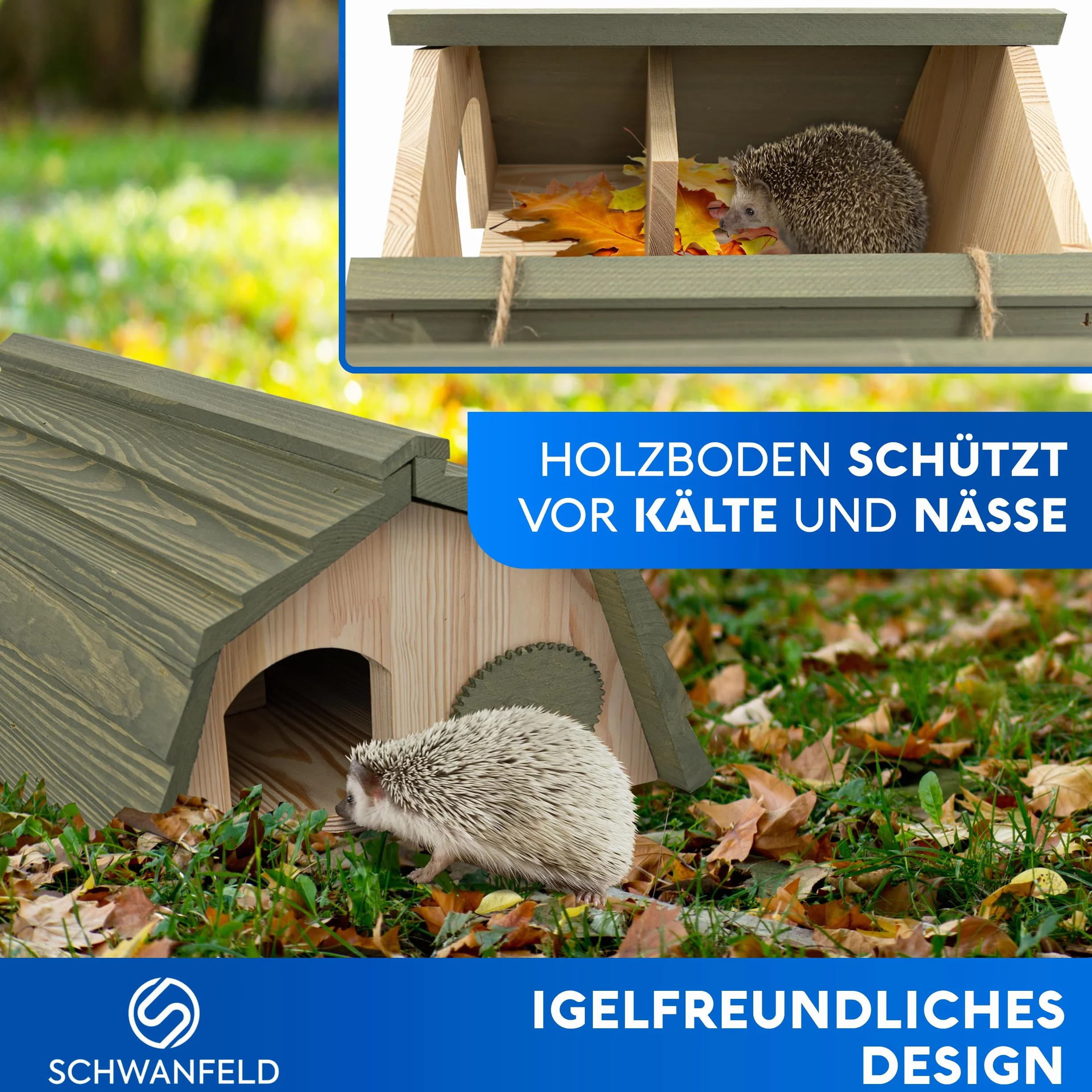 SCHWANFELD® Niche pour hérisson avec entrée labyrinthe, résistante à l'hiver, fond inclus