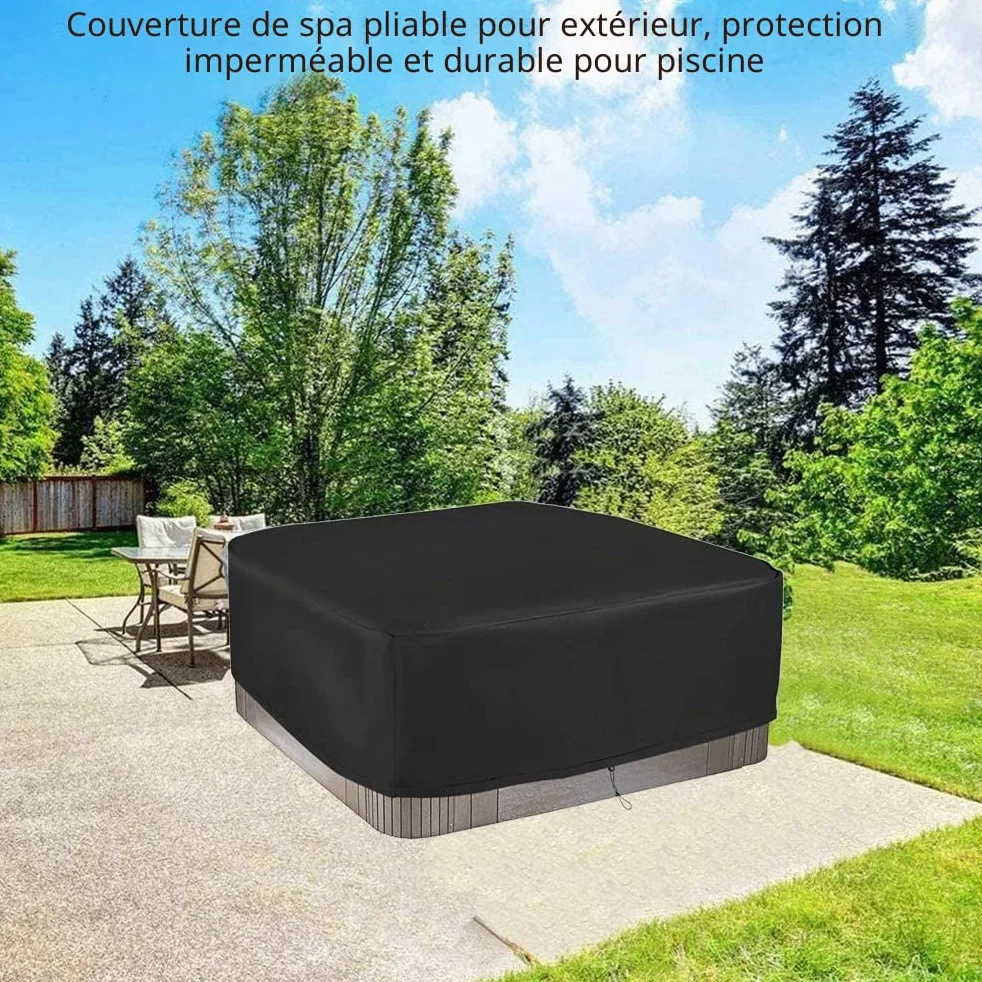 Housse de Protection pour Bain à Remous de Jardin 420D Tissu Oxford Imperméable Anti-UV Extérieur Spa 200x200x85 cm