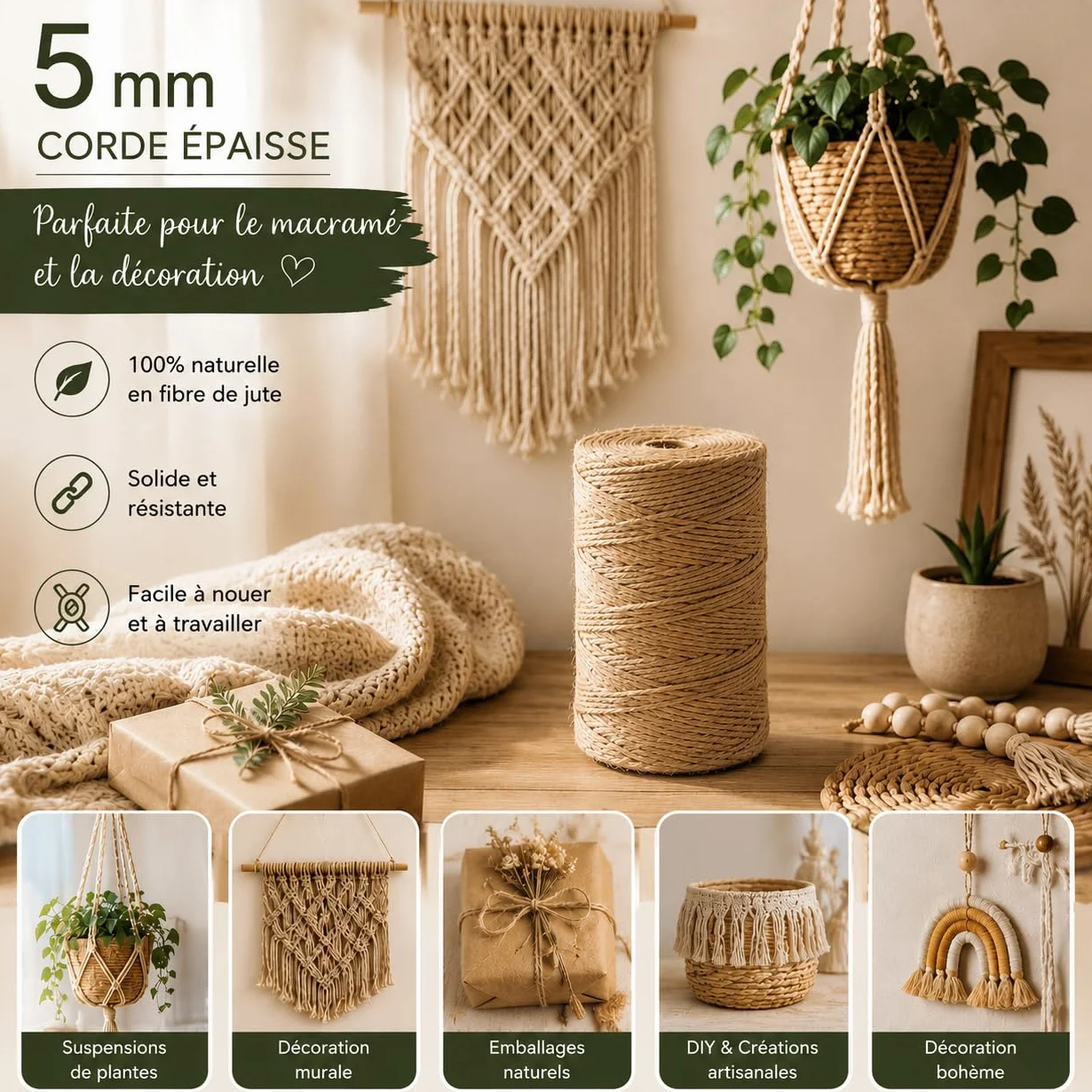 Ficelle Jute naturelle Ø5mm 100 m La Cordeline CJN33