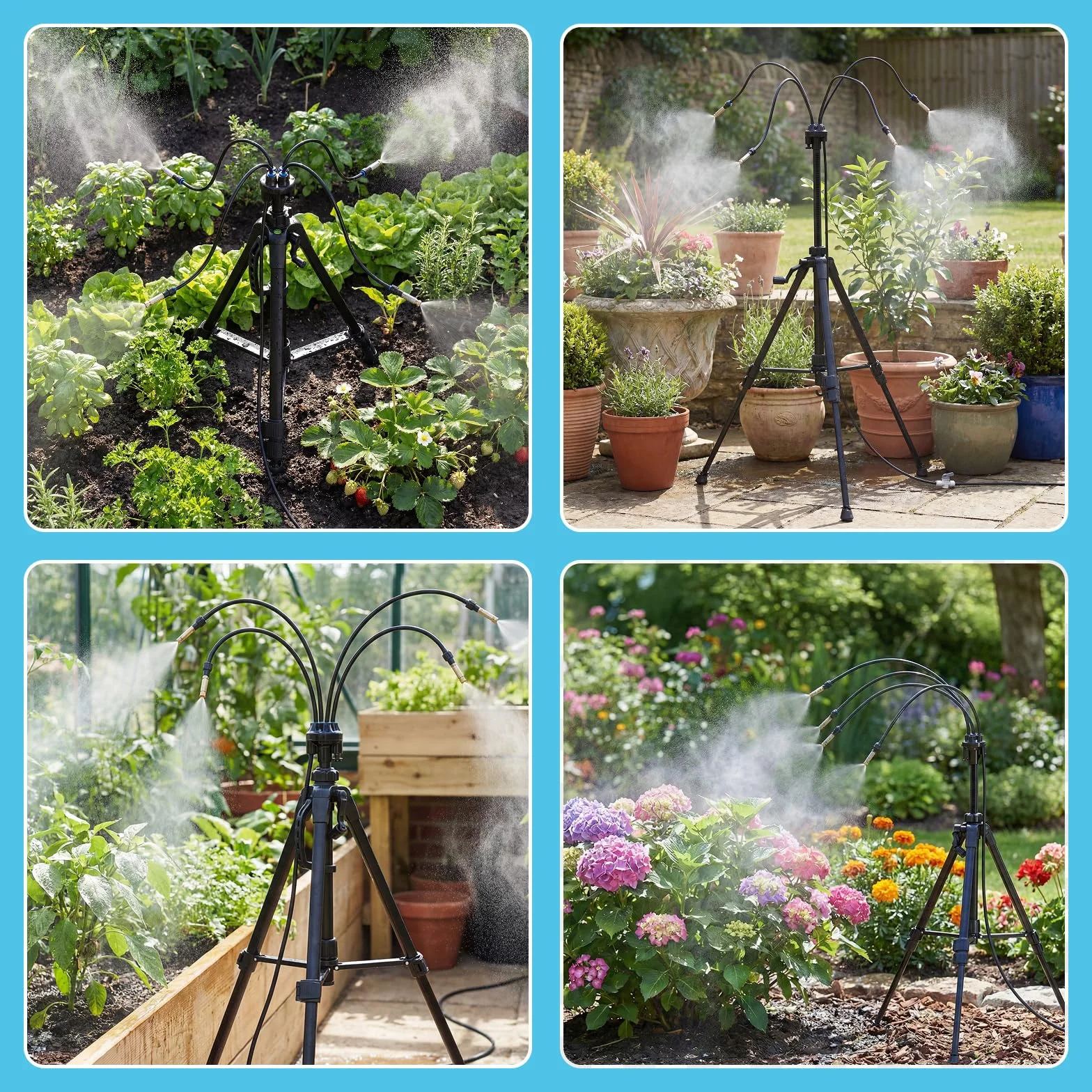 HIRALIY Brumisateur Extérieur sur Pied, Trépied Réglable 85-146cm, Système Rafraîchissement Terrasse Jardin Piscine, 8m Tuyau