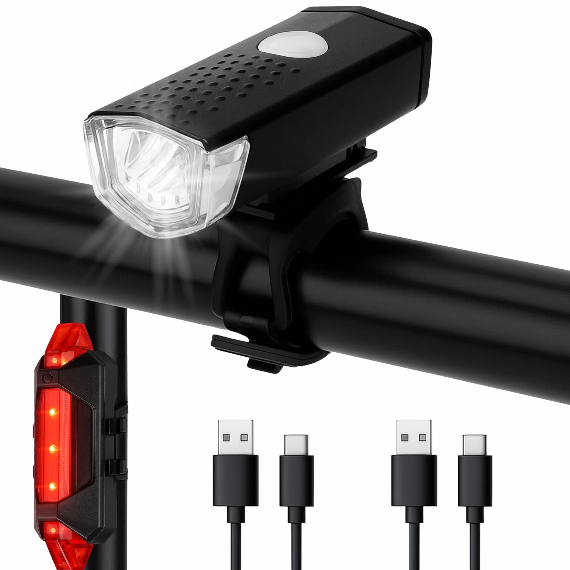Lumière Vélo Avant et Arrière Rechargeable USB - LED 400 Lumens, 7 Modes d'Éclairage puissants, Sécurité et Visibilité la Nuit