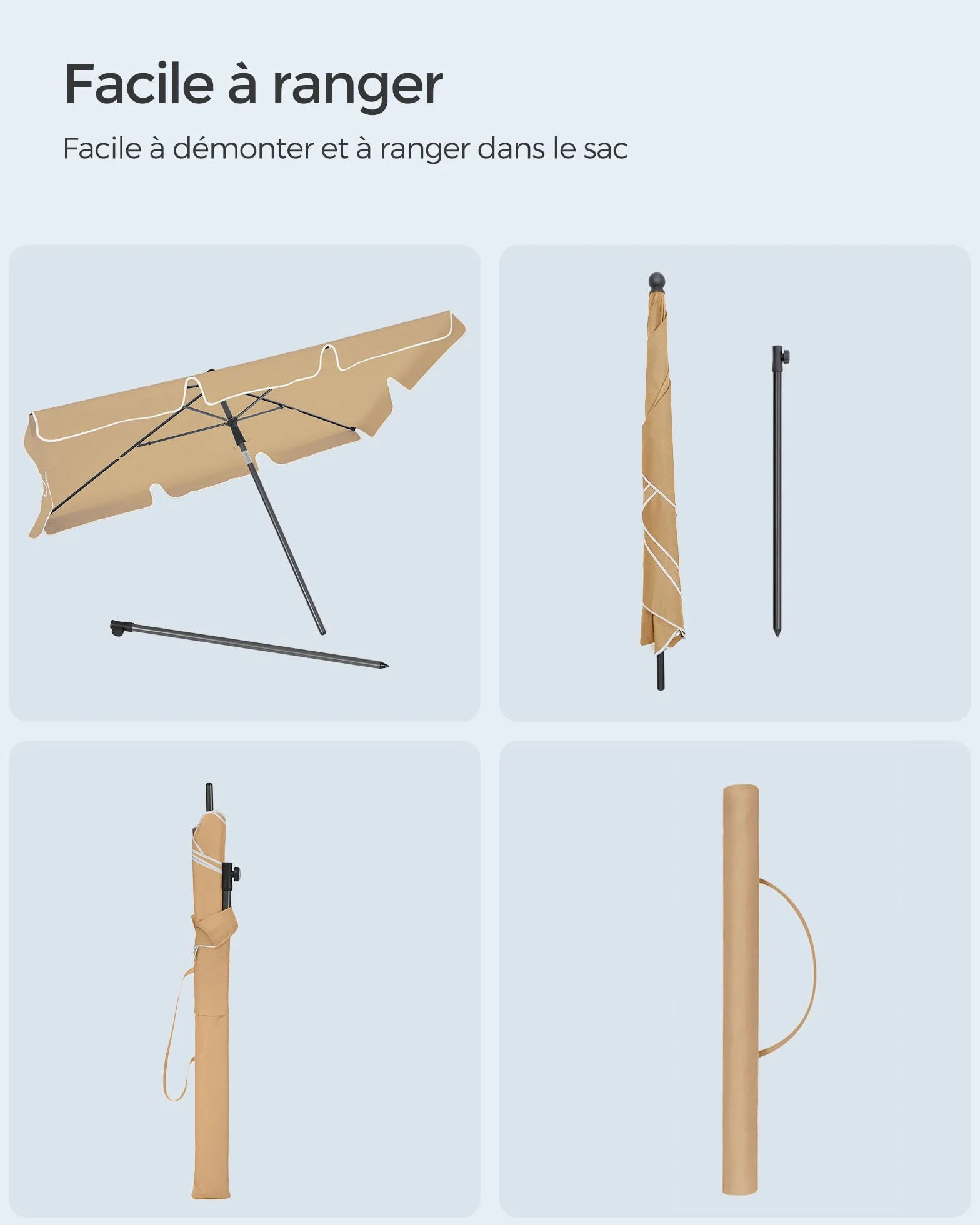 SONGMICS Parasol 200 x 125 cm Protection Solaire UPF 50+ Inclinable 30° Hauteur Réglable Sac de Transport Jardin Terrasse Taupe GPU25BR