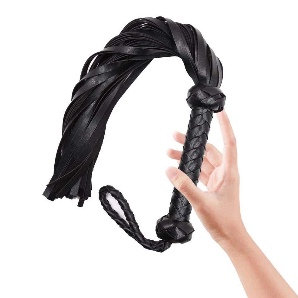Fouet d'équitation Noir, Fouet de Jeu en Simili Cuir, d'entraînement pour Chevaux avec Poignée Confortable, Idéal pour l'entraînement équestre, 23,4x6,5 Pouces