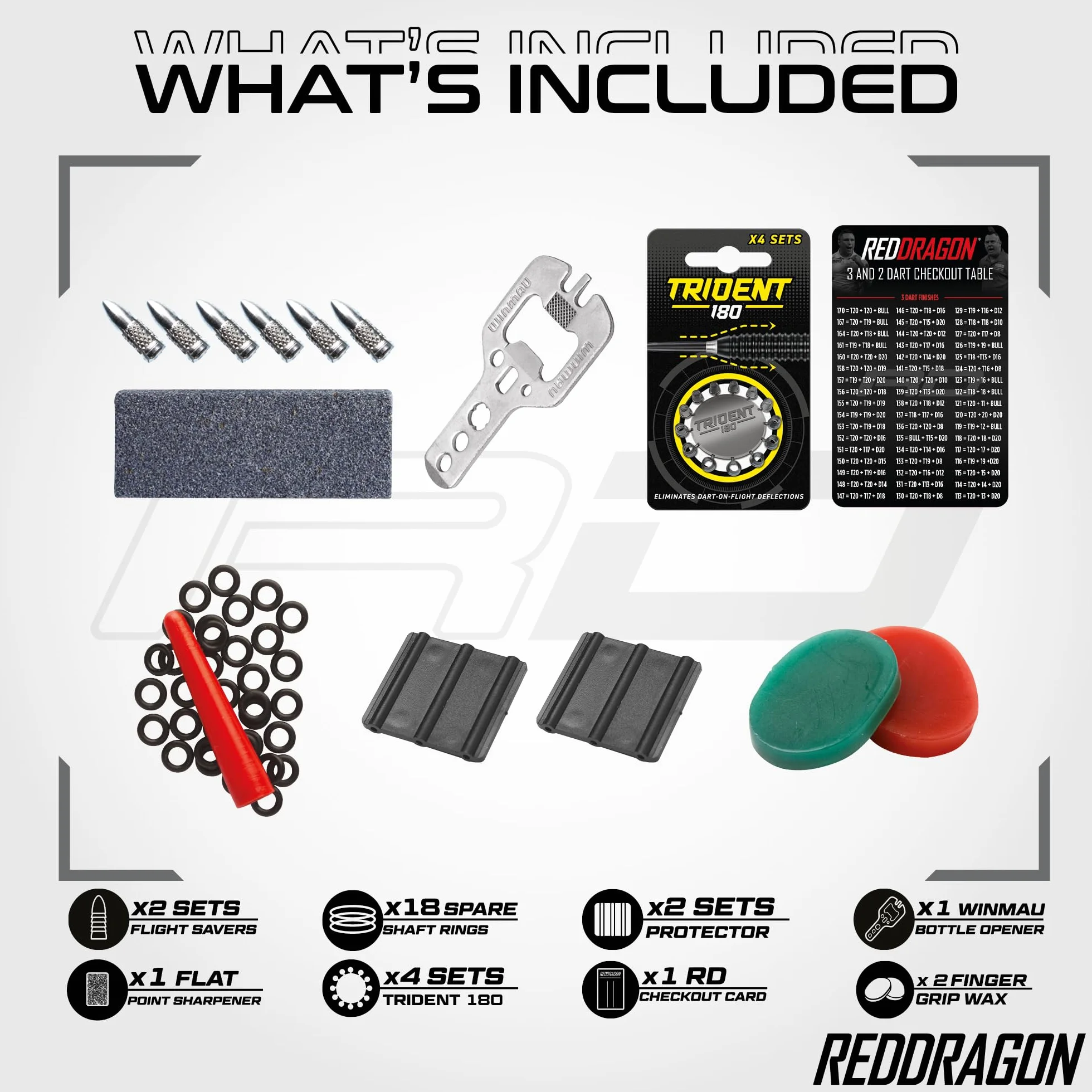 RED DRAGON Fléchettes Accessoires Aluminium Professionnels Pack Ailettes Tiges Cire Prise en Main Protecteurs
