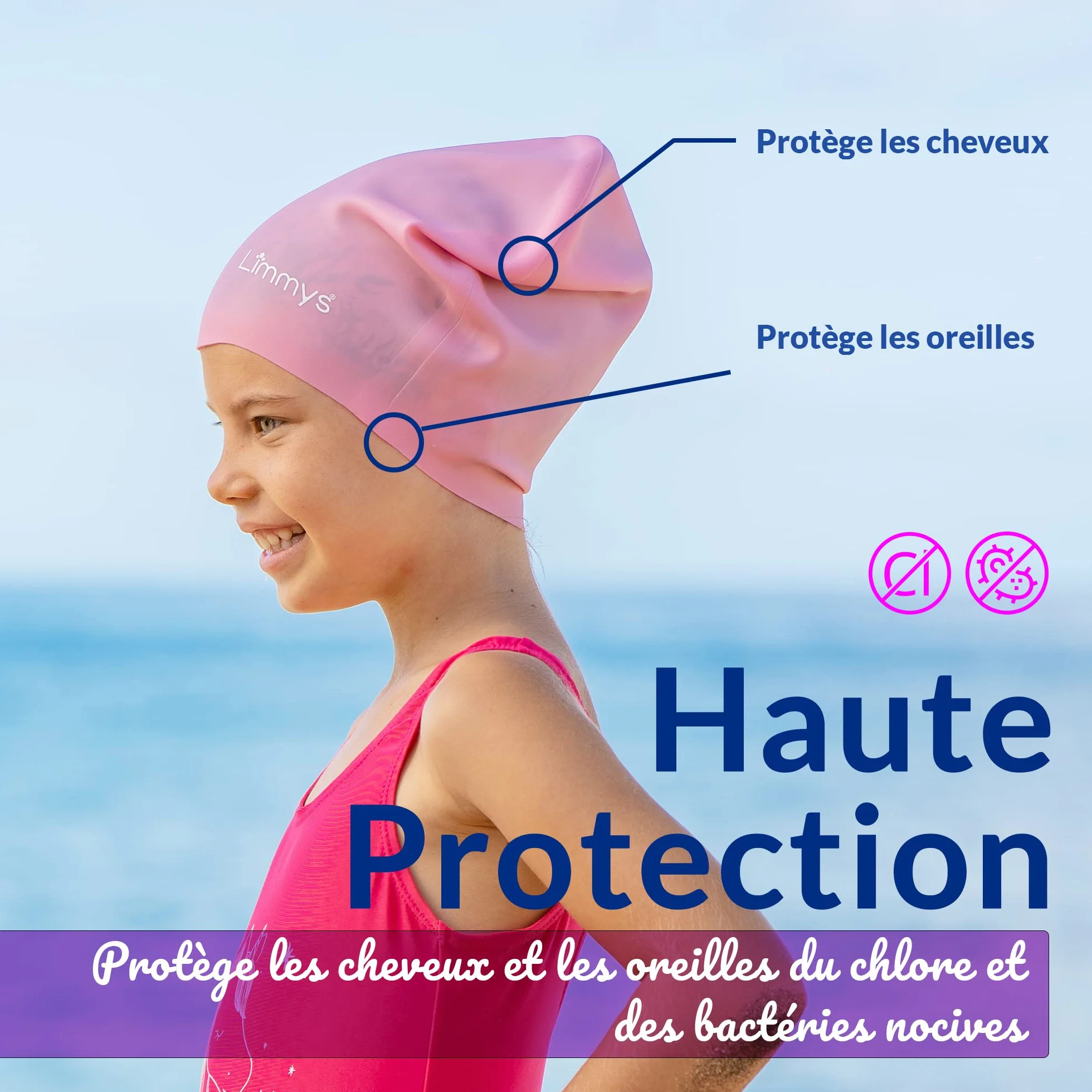 Bonnet de Bain en Silicone pour Enfants Cheveux Longs – Antidérapant, Ajustement Confort, Silicone sans Latex