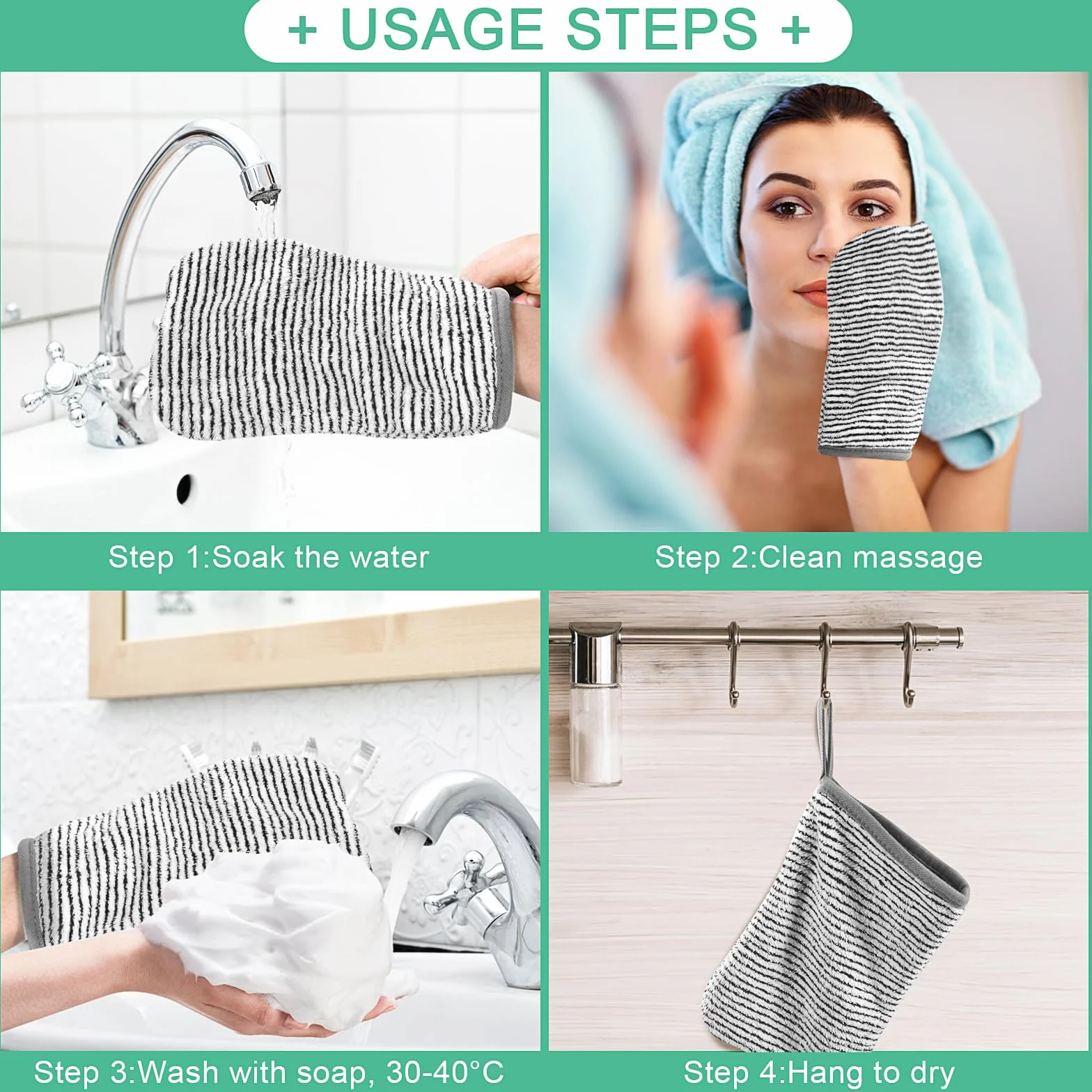 PHOGARY 8 Gant de Toilette Taille 13x20 cm Toison de Corail, Gants de Douche Absorbant Doux Réutilisables