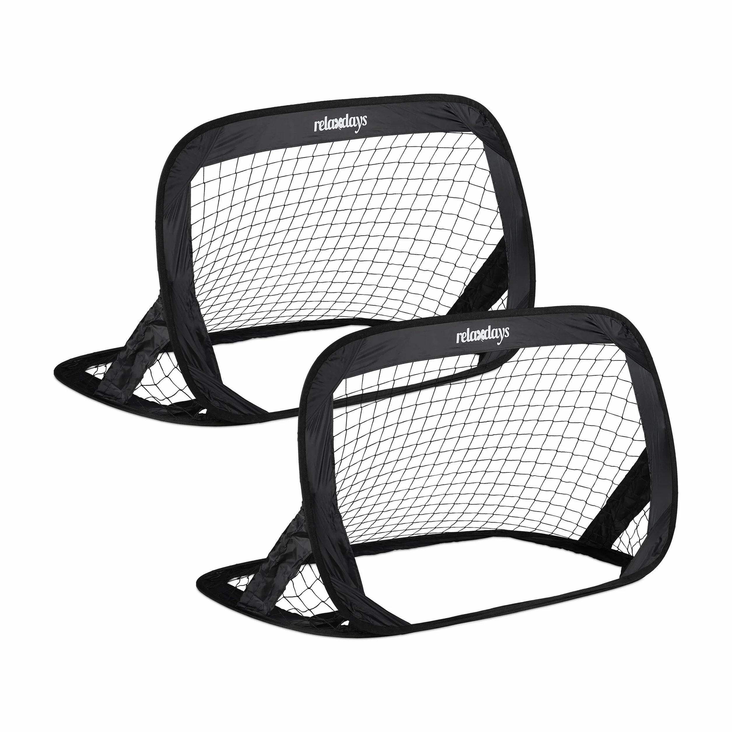 Relaxdays Pop Up Tore 2er Set, Faltbare Fußballtore für Garten, 77 x 122 x 83 cm, Schwarz