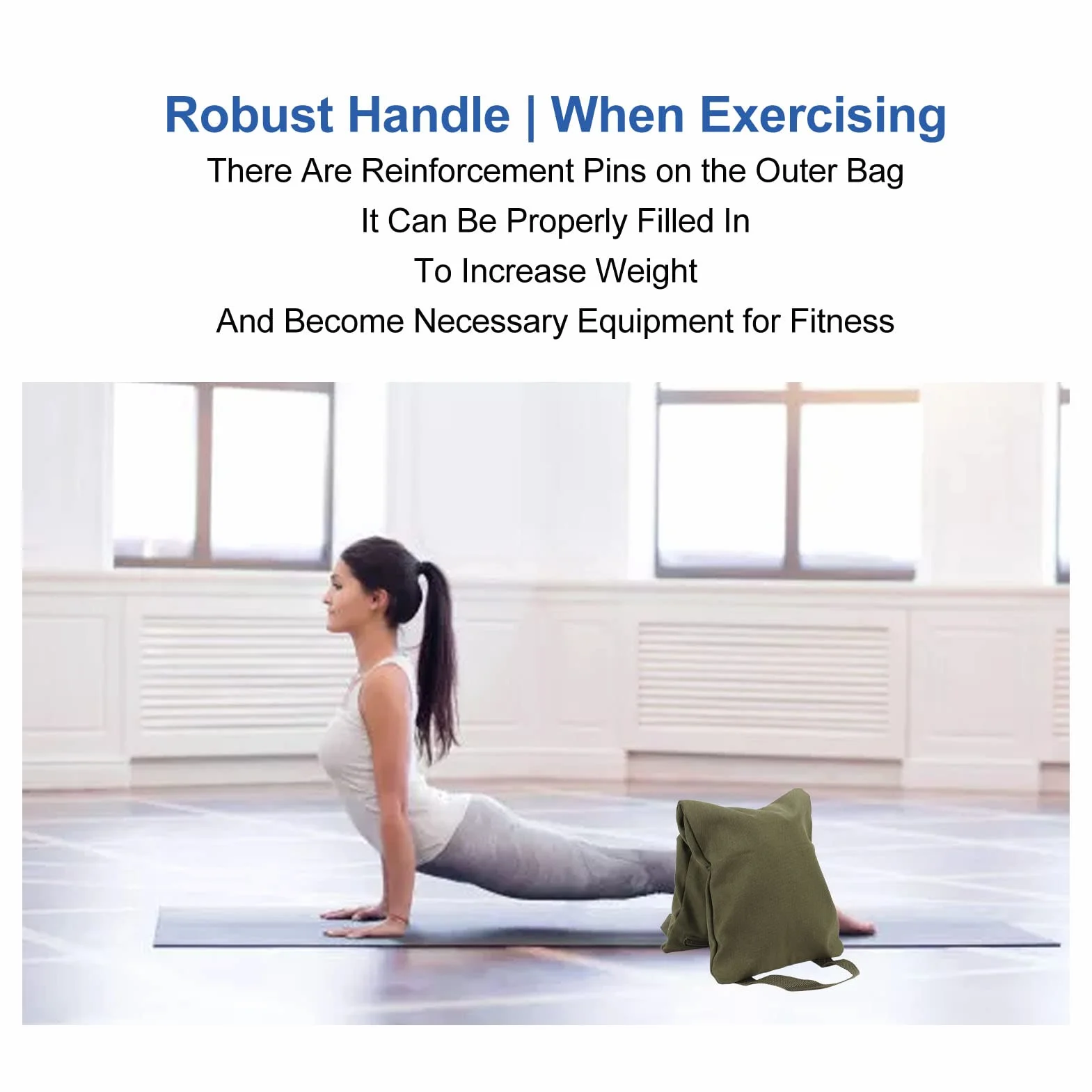 Sac de Sable de Yoga, Sacs de Sable de Yoga Non remplis avec 2 poignées, Fermeture éclair, Sac imperméable, Sac de Sable de Yoga Ajustable pour Les Poids de Yoga et l'entraînement