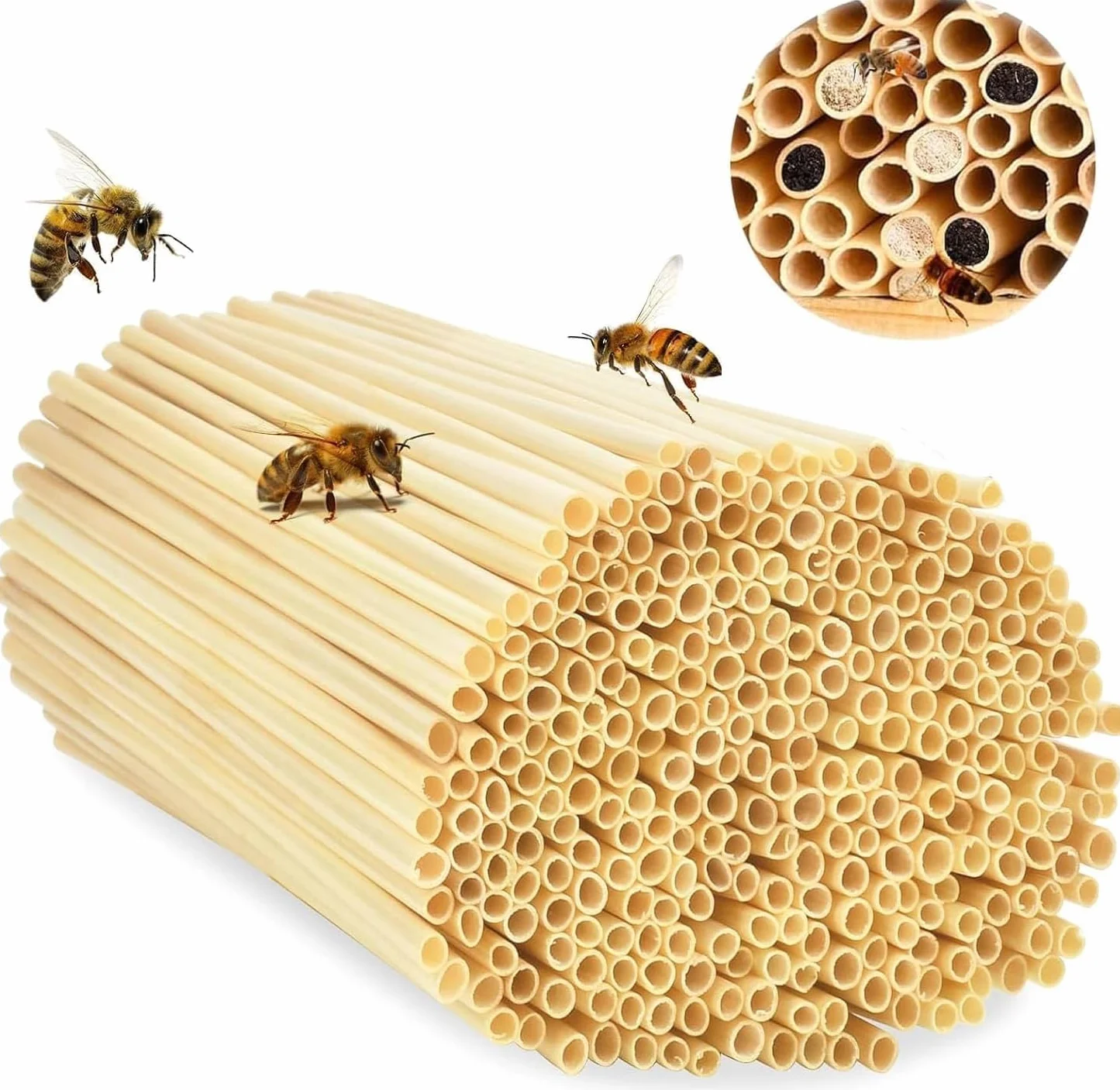 Kit Hôtel à Insectes 300 Pièces 20 cm Paille de Blé Naturelle pour Abeilles Papillons