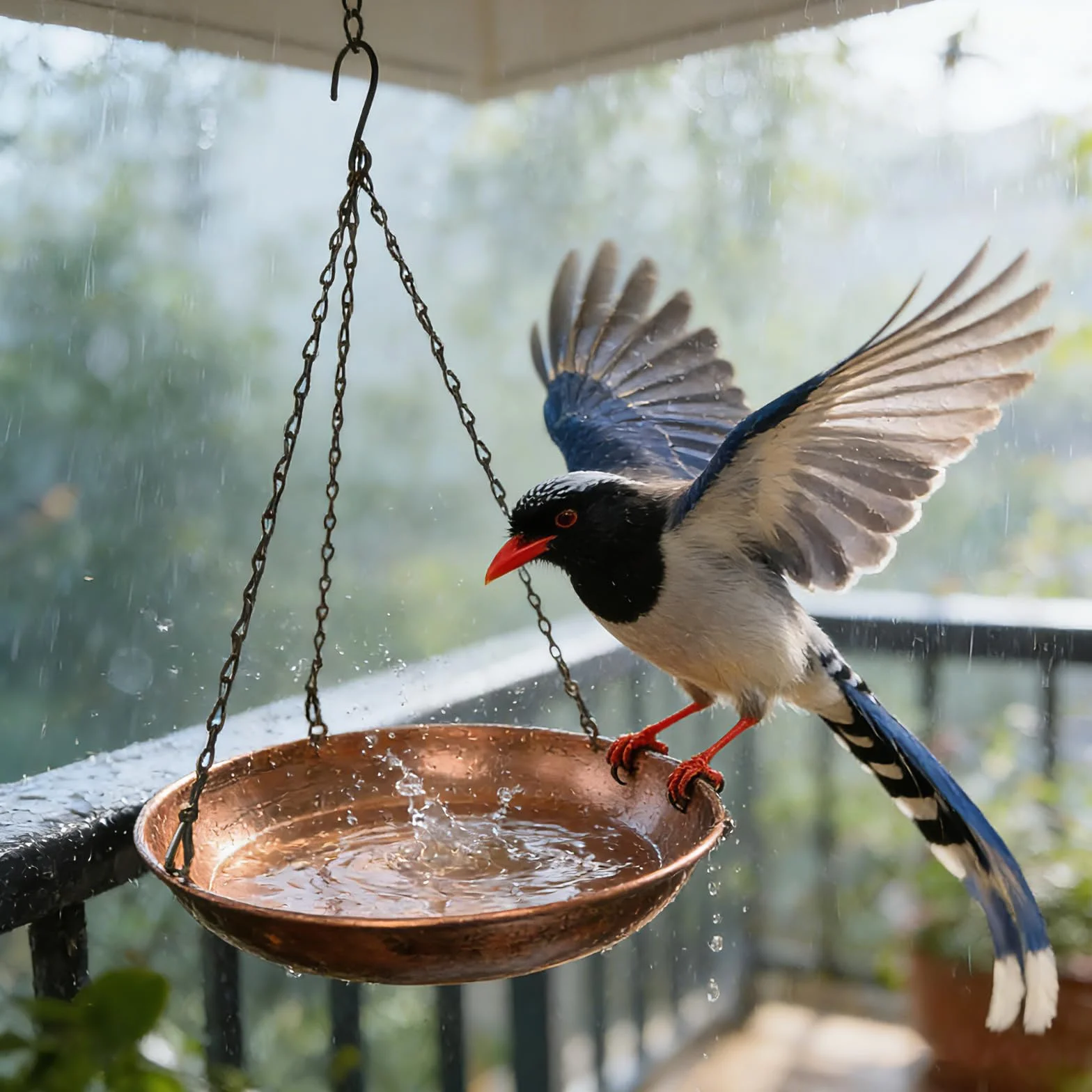 Abreuvoir Oiseaux Bain Suspendu Exterieur ∅ 24cm Socle 5 Pattes Anti-Basculement Chaîne Jardin Balcon