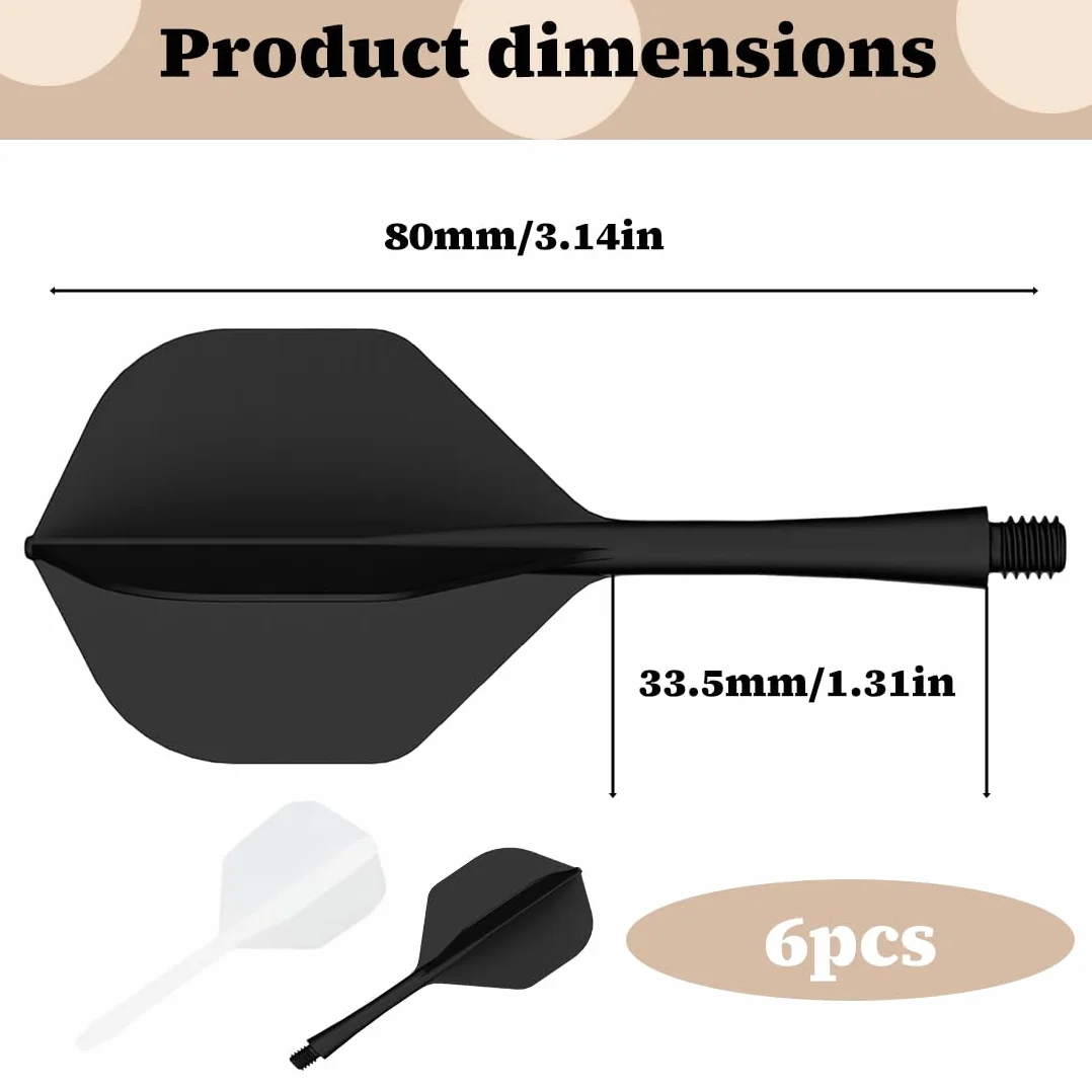 Fusion Flights Accessoires de Fléchettes Stables 6 Pièces Tiges Intégrées Ailettes Fixes Plastique Noir+Blanc