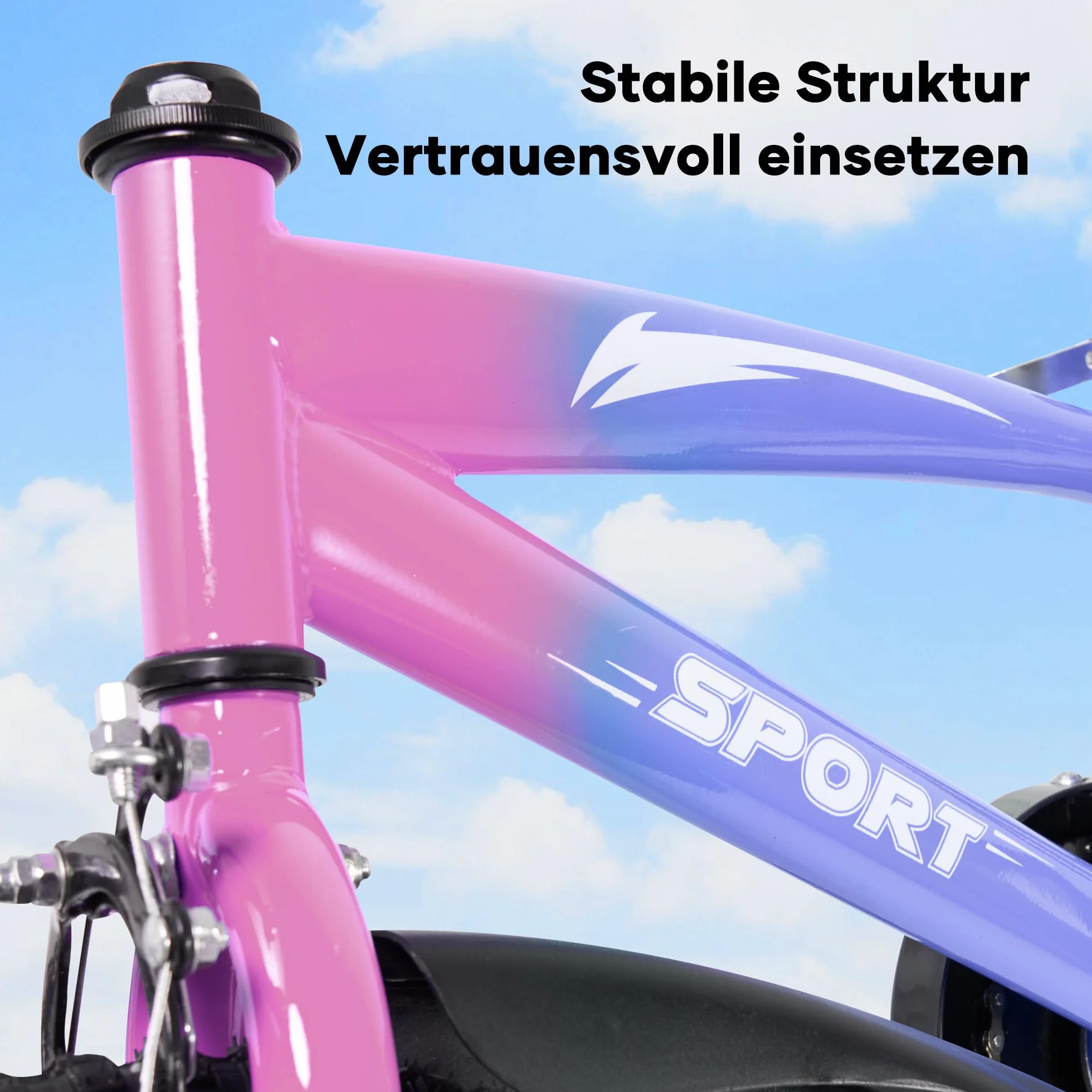 BODIOO Vélo enfant 16 pouces pour garçons et filles avec siège réglable, roues stabilisatrices, frein à main, frein à rétropédalage et cadre stable pour conducteurs de 104 à 117 cm (dégradé de violet)