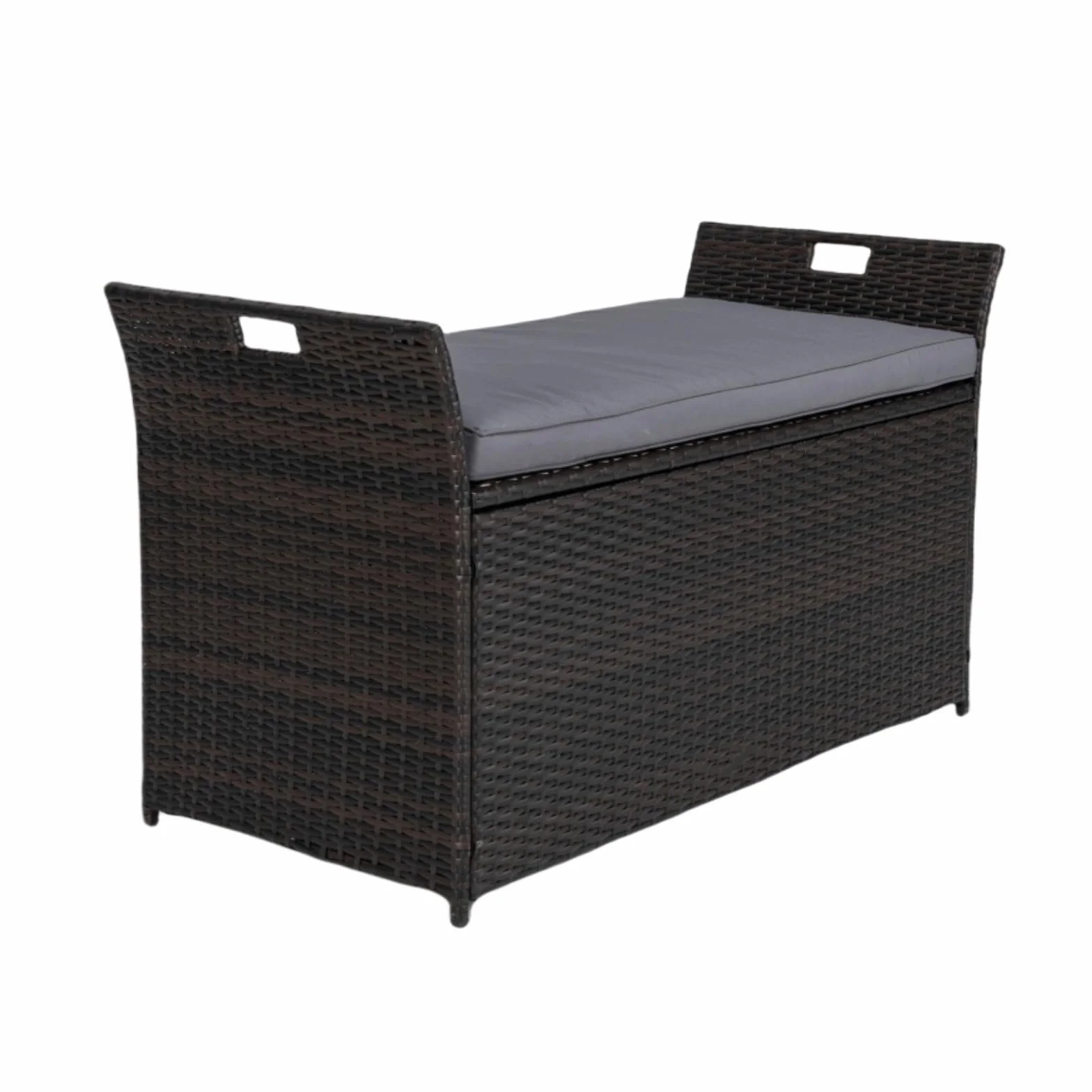 LIFEZEAL Banc Coffre de Rangement en Rotin PE 260 L avec Coussin Amovible et Poignées Latérales