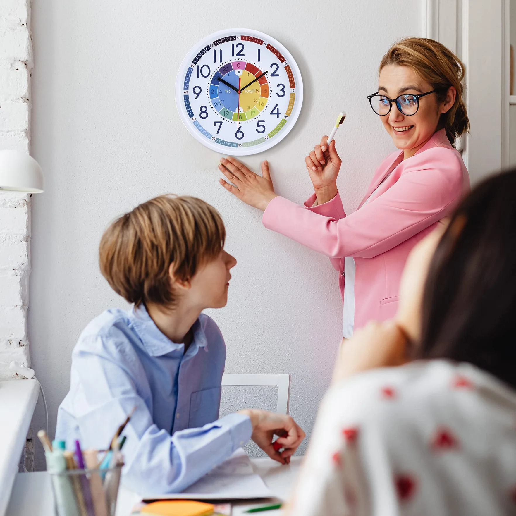 Horloge Murale Enfant Apprentissage Couleur Arc-en-Ciel Pendule Murale Quartz Silencieuse 30 cm