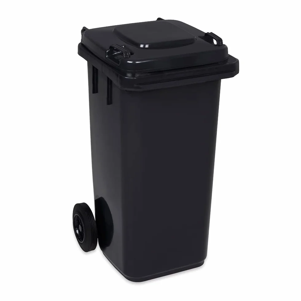 JESTIC Poubelle à roulettes 120 Litres Noir Tri Selectif garage Haut XXL