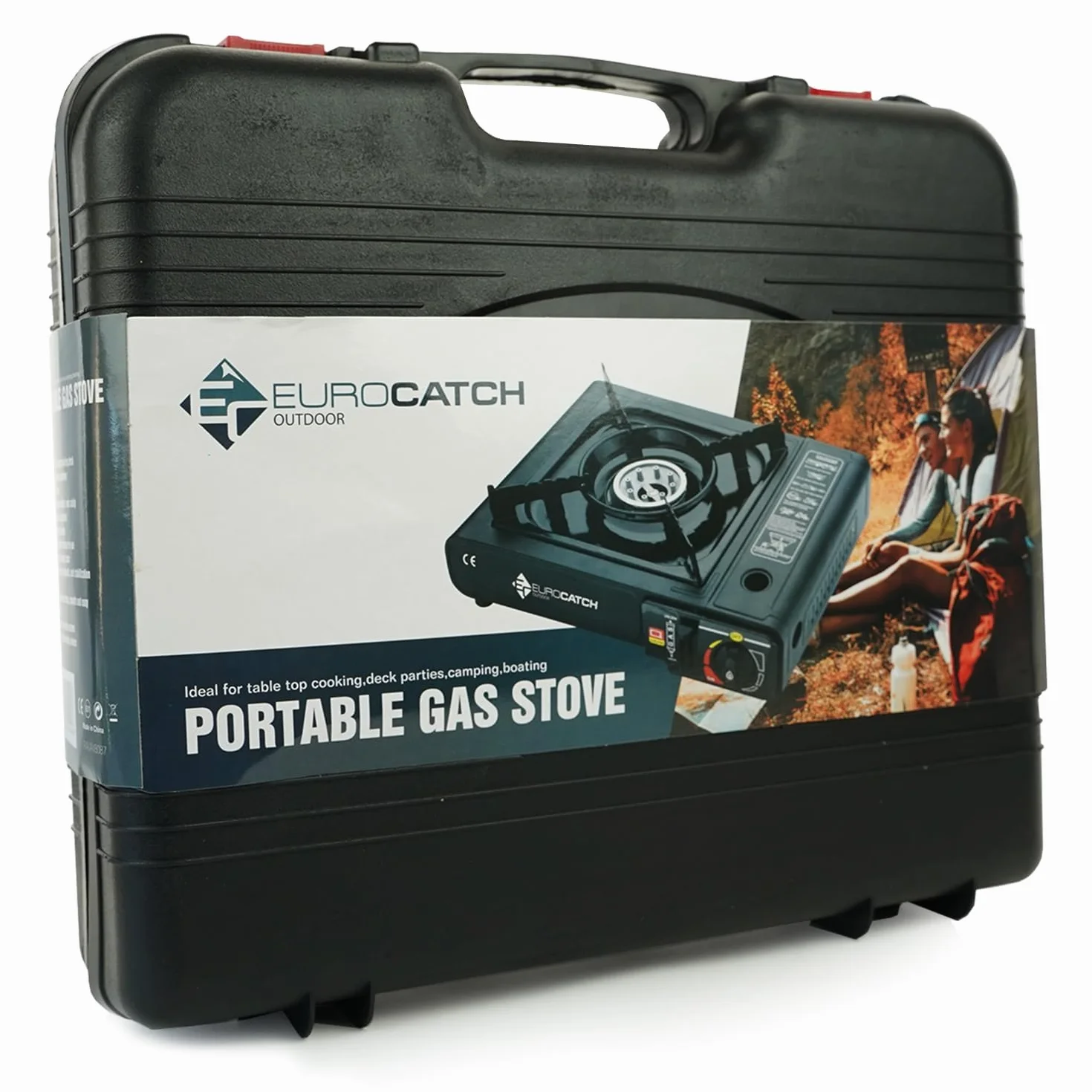 Réchaud à gaz - incl. 4 cartouches de gaz - Réchaud de camping - Brûleur à gaz - Cuisinière à gaz - Plaque de cuisson - Cuisinière - Mallette de transport - gris foncé.