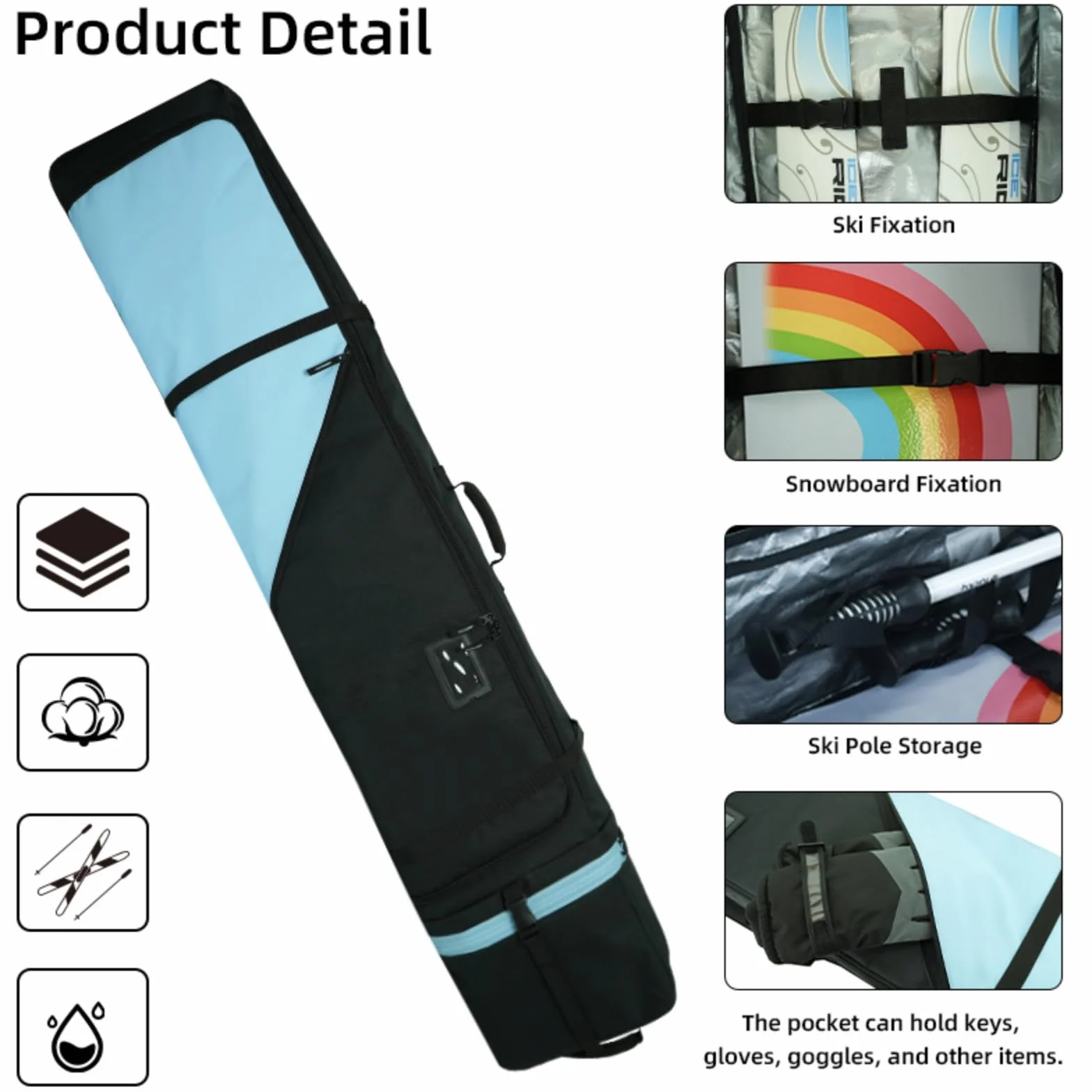 AUMTISC Housse de Snowboard, Sac de Voyage pour Snowboard, Sac de Rangement pour Skis, Bottes et équipement, Longueur réglable de 156 cm à 181 cm