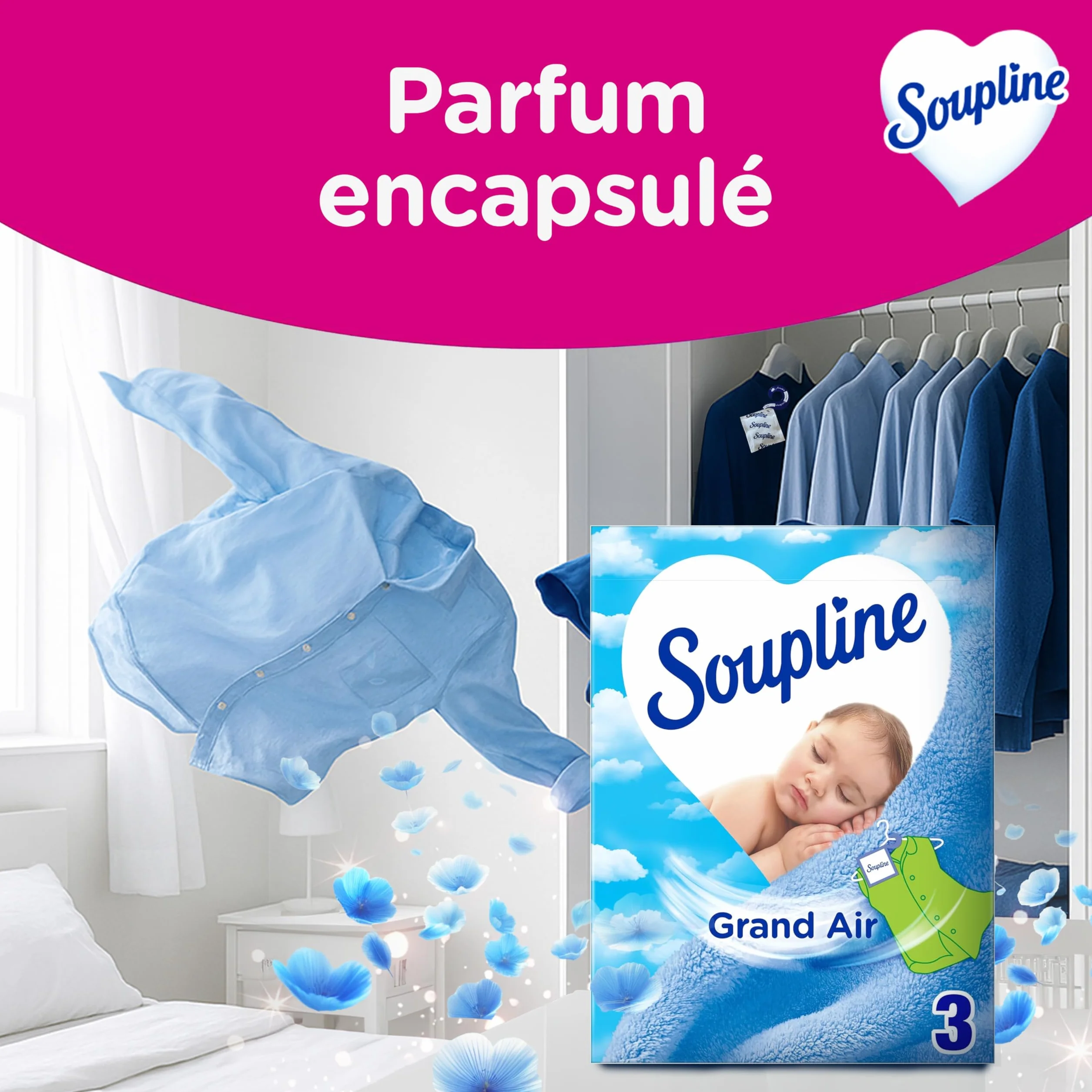 Soupline Sachets Armoire Rafraîchissants, Parfum Air Frais, 3 Sachets