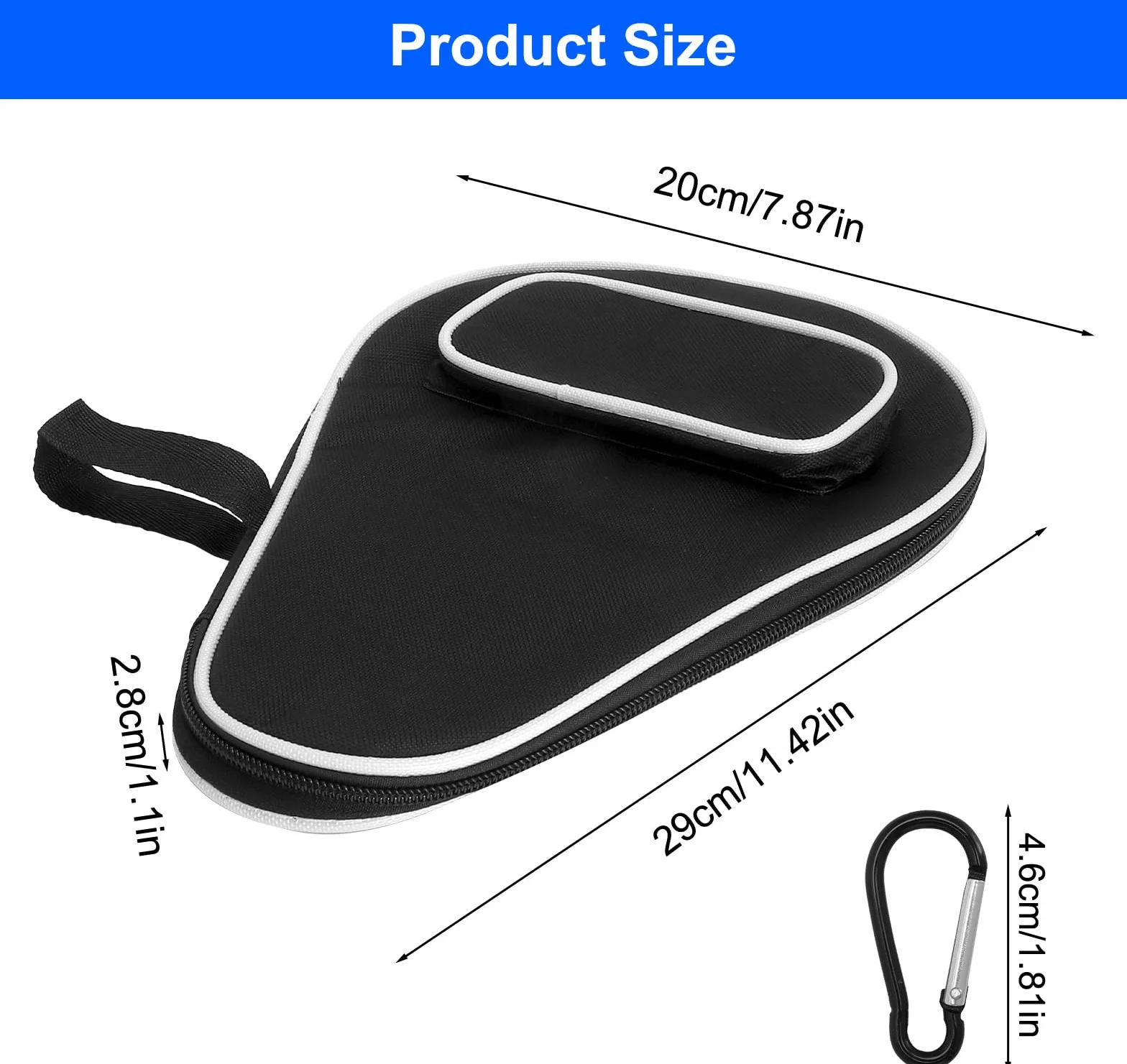 Pochette raquette ping pong imperméable pour 2 raquettes et 3 balles avec porte-clés noire