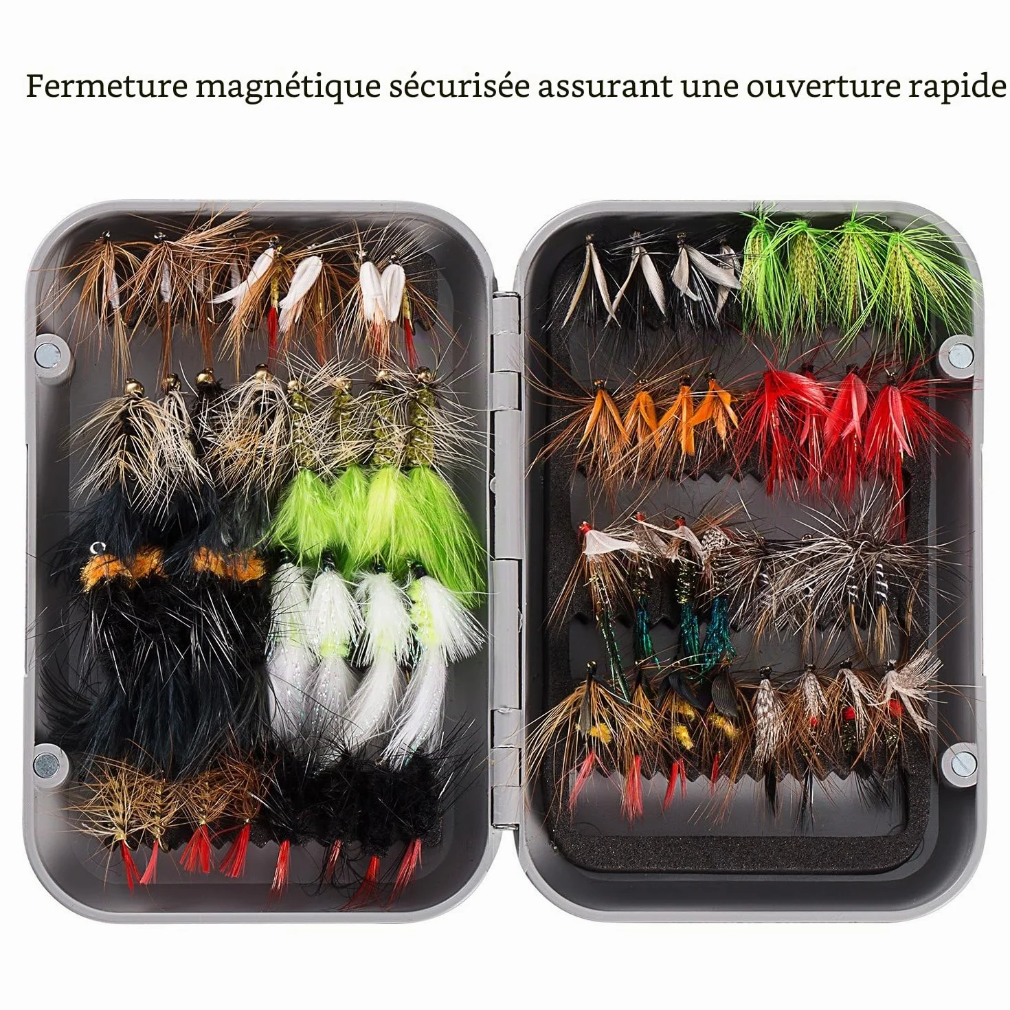 BASSDASH Ensemble de Mouches de pêche à la Mouche Pêche à l'achigan à Grande Bouche avec boîte à Mouches, avec Mouches sèches/Mouches noyées, nymphes, banderoles, Poppers