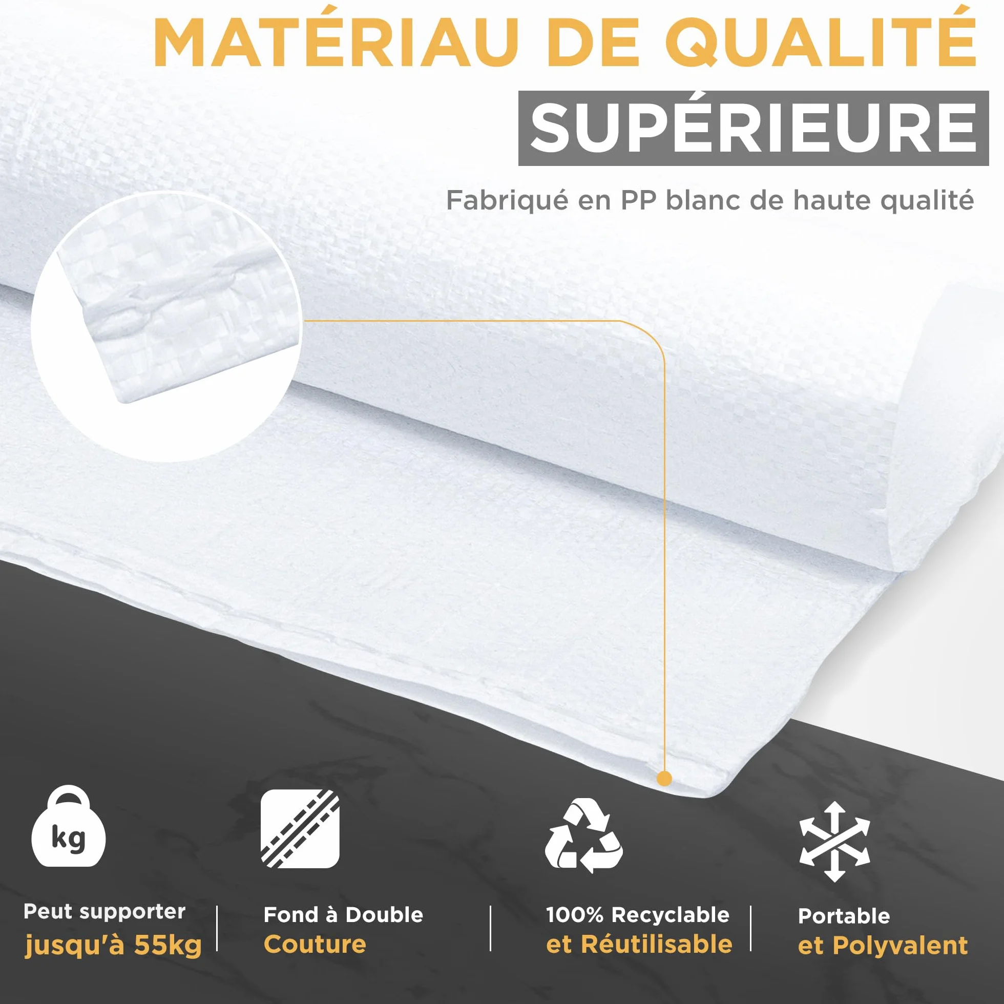Sac à Gravat 55 x 95cm 55 kg Polypropylène 20 UNITÉS