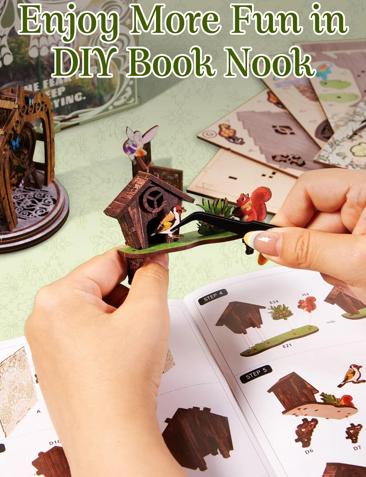 Kit DIY Book Nook en Bois Maquette 3D Monde Magique de la Forêt
