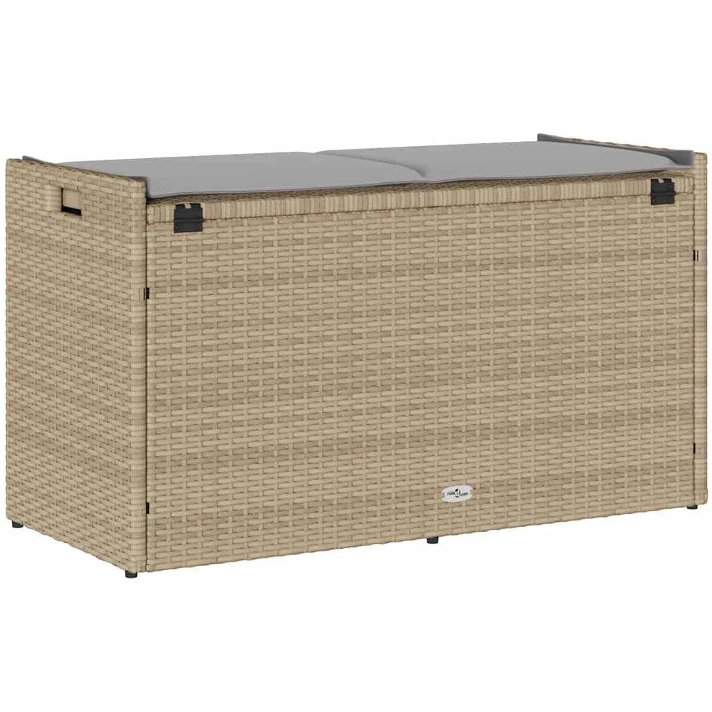 Coffre de Rangement Extérieur Résine Tressée 100 cm Beige Gris Clair