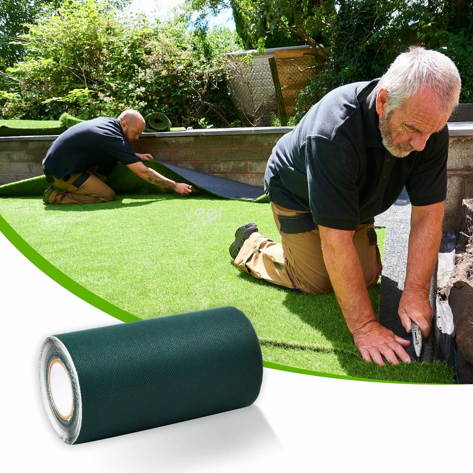 Ruban de Couture de Gazon Artificiel Vert 150mm x 5m Auto-Adhésif pour Tapis Artificiel