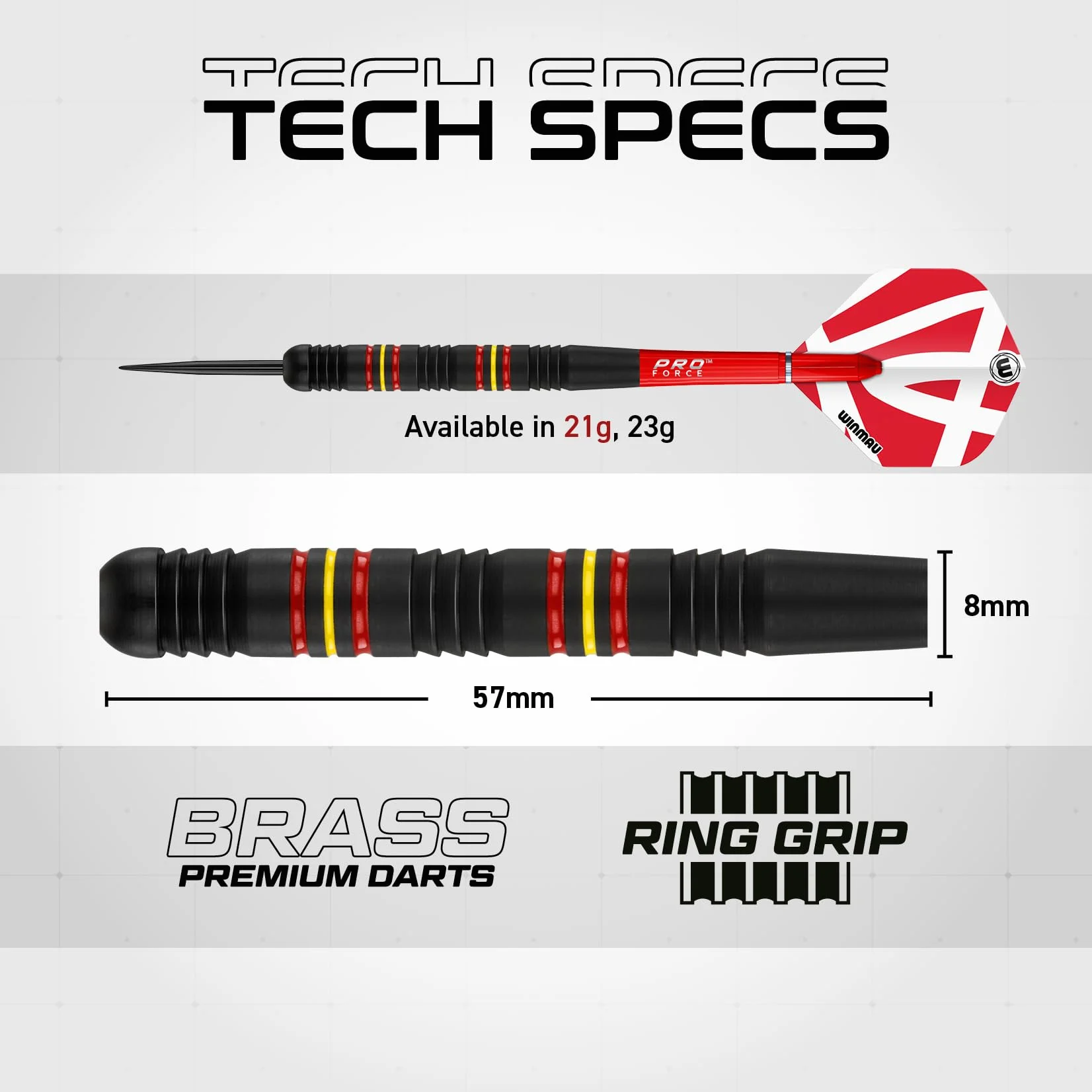 WINMAU Outrage Jeu de fléchettes en Laiton 20-23 g avec Plumes prismatiques et tiges (Cas)