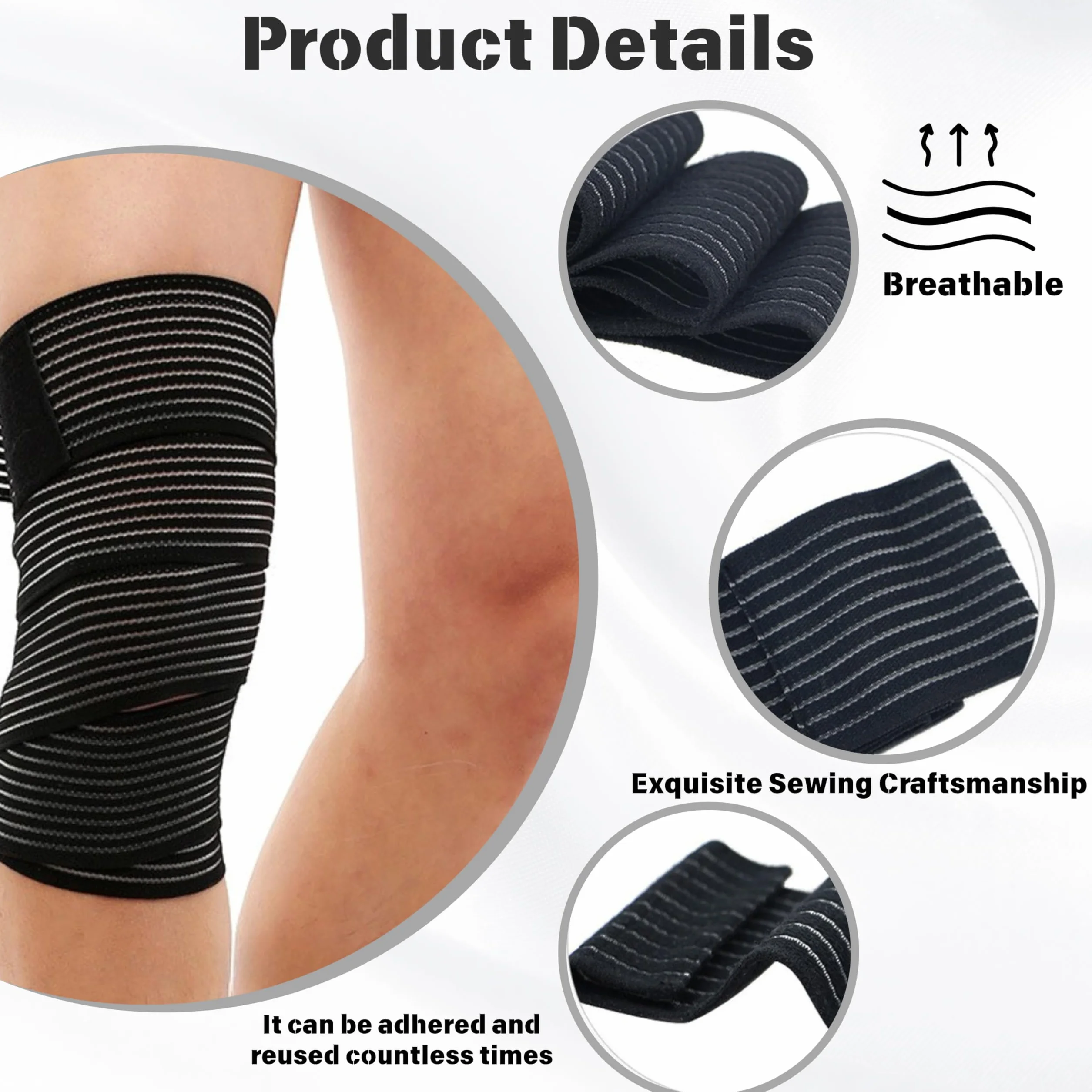 Générique 2 pièces de 200 cm de Bandage pour cuisse, bande adhésive à haute élasticité, bandage de compression pour sport de force, genou, jambe, bande de fixation pour bras, coude, mollet, main