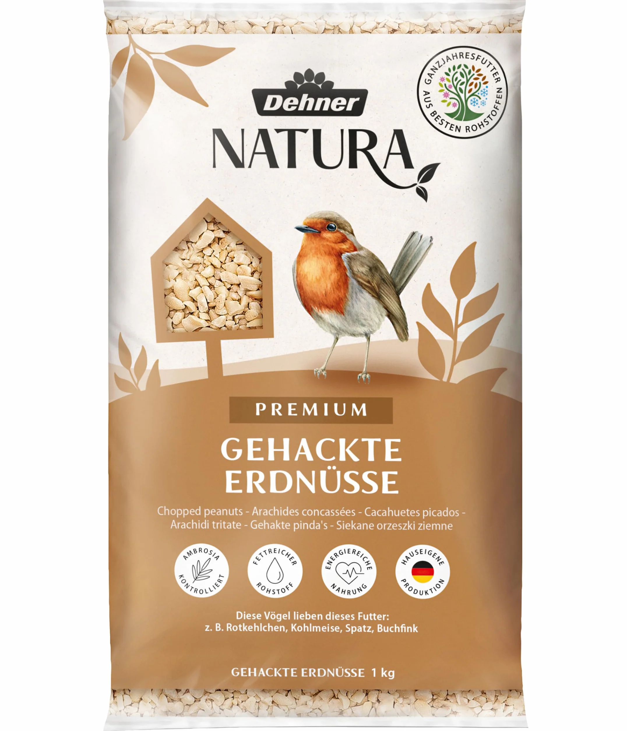 Dehner Natura Premium Nourriture pour Oiseaux Sauvages, arachides concassées, 1 kg