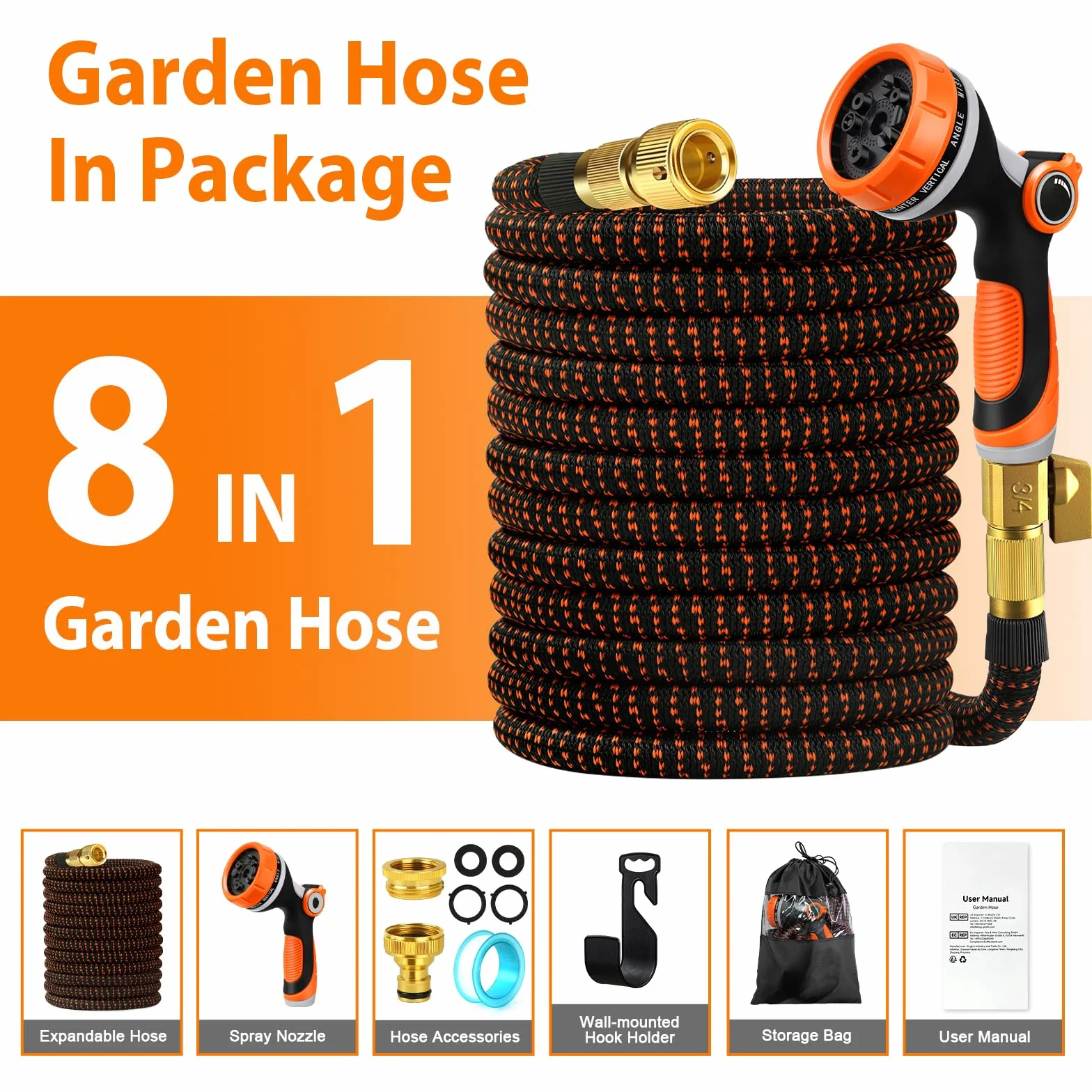 Tuyau Arrosage Extensible 15m avec Pistolet 10 Modes, Raccord 3/4" 1/2" Robinet Cuisine