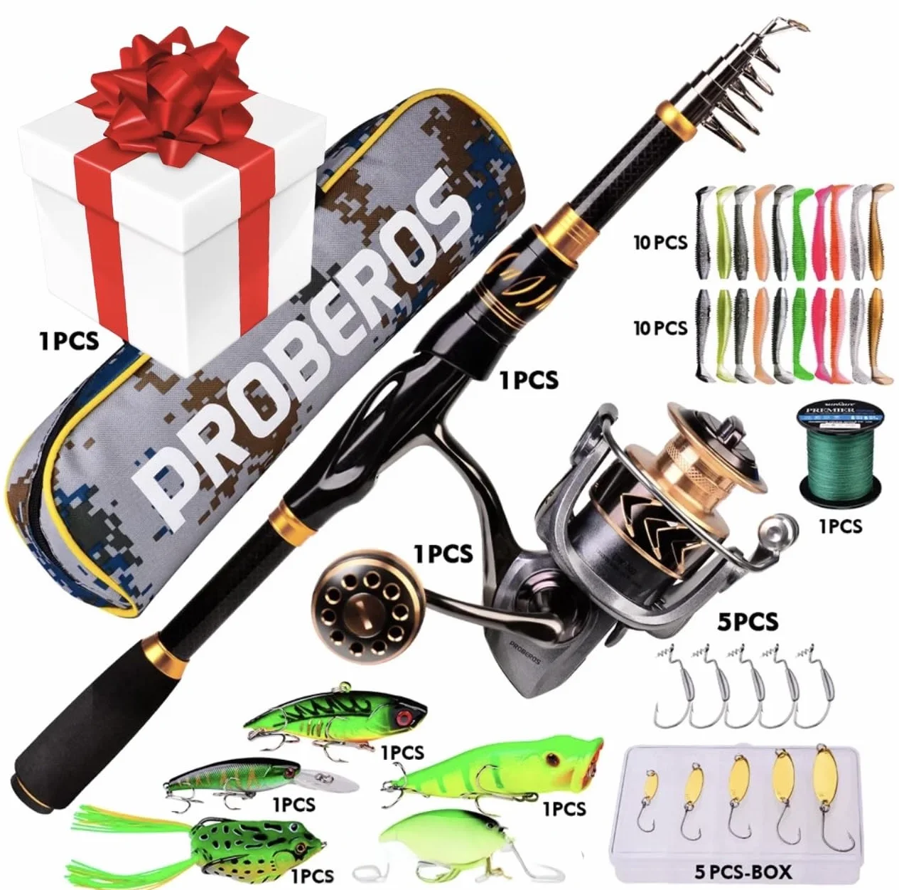 Kit de pêche complet avec sac à dos JCSSHOPING - Canne à pêche 1,8 m, moulinet, vinyles, cuillères, fil et rapeles