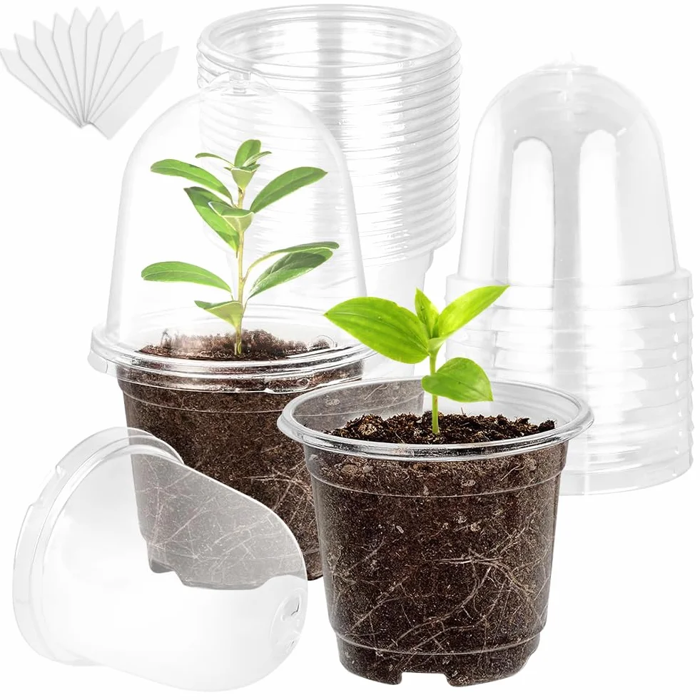 30 Pièces Pots de Pépinière Transparents avec Dôme d'Humidité, 10cm Plastique, Pots de Démarrage de Semis