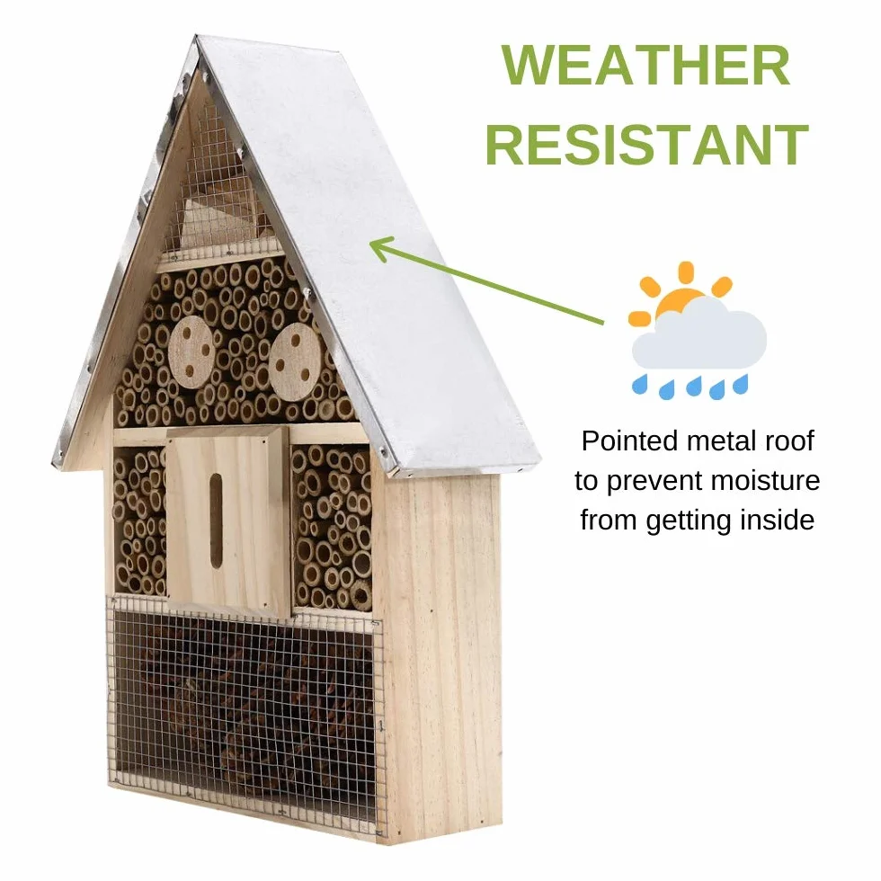 Buddy Wild Hôtel à Insectes 28 x 9,5 x 40 cm Abri de Jardin Écologique pour Abeilles Papillons Maison Bois Toit en Tôle