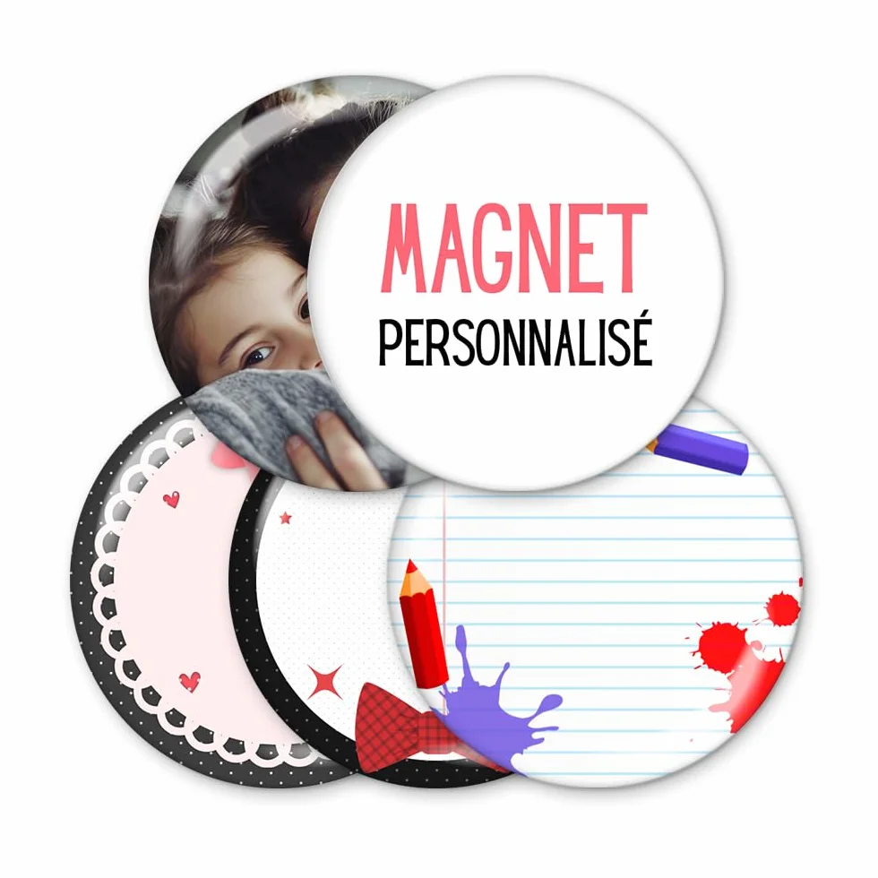 Magnet personnalisable 5,6cm avec texte photo logo pour événement fête mariage anniversaire baptême - Artisanat français