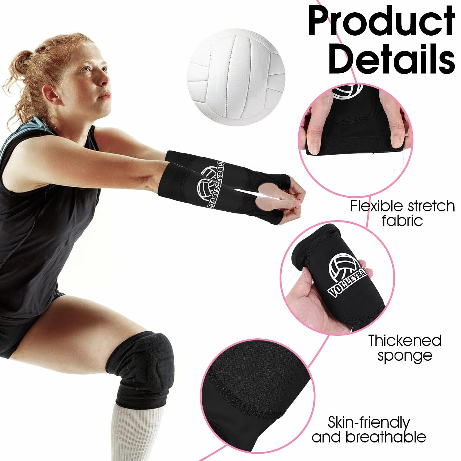 JIEYAO Manchettes de bras de volleyball - Manchettes avant-bras avec rembourrage de protection et trou pour les pouces - Coussinets de bras de volleyball pour femmes et adolescents
