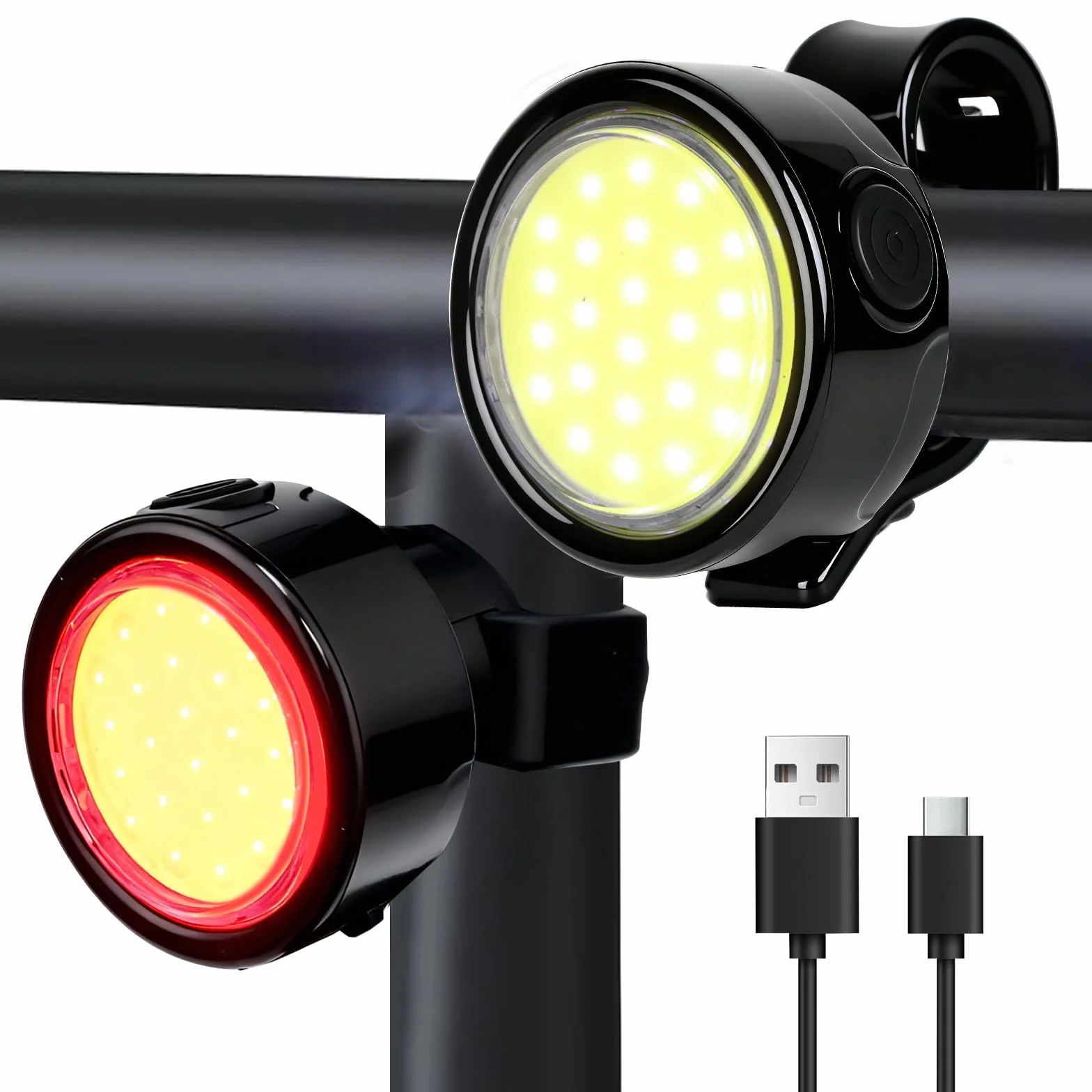 AXFEE Lumiere Velo Avant et Arriere, Eclairage Velo Rechargeable, Lumiere Velo, Phares de Vélo Avant et Arrière, Lampe Vélo Etanche, pour Le Cyclisme de Nuit