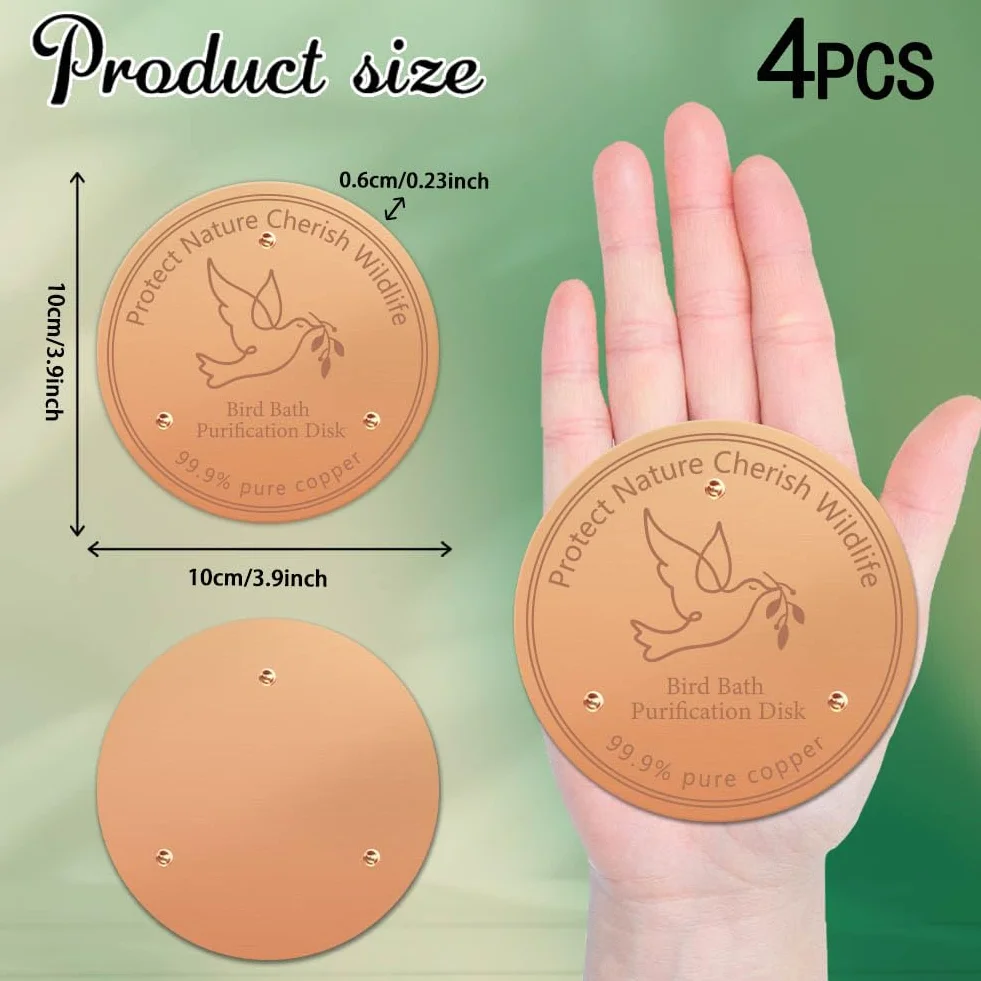 FINGERINSPIRE 4Pcs Disque de Baignoire pour Oiseaux en Cuivre Pur 99.9% 10cm Prévention des Algues