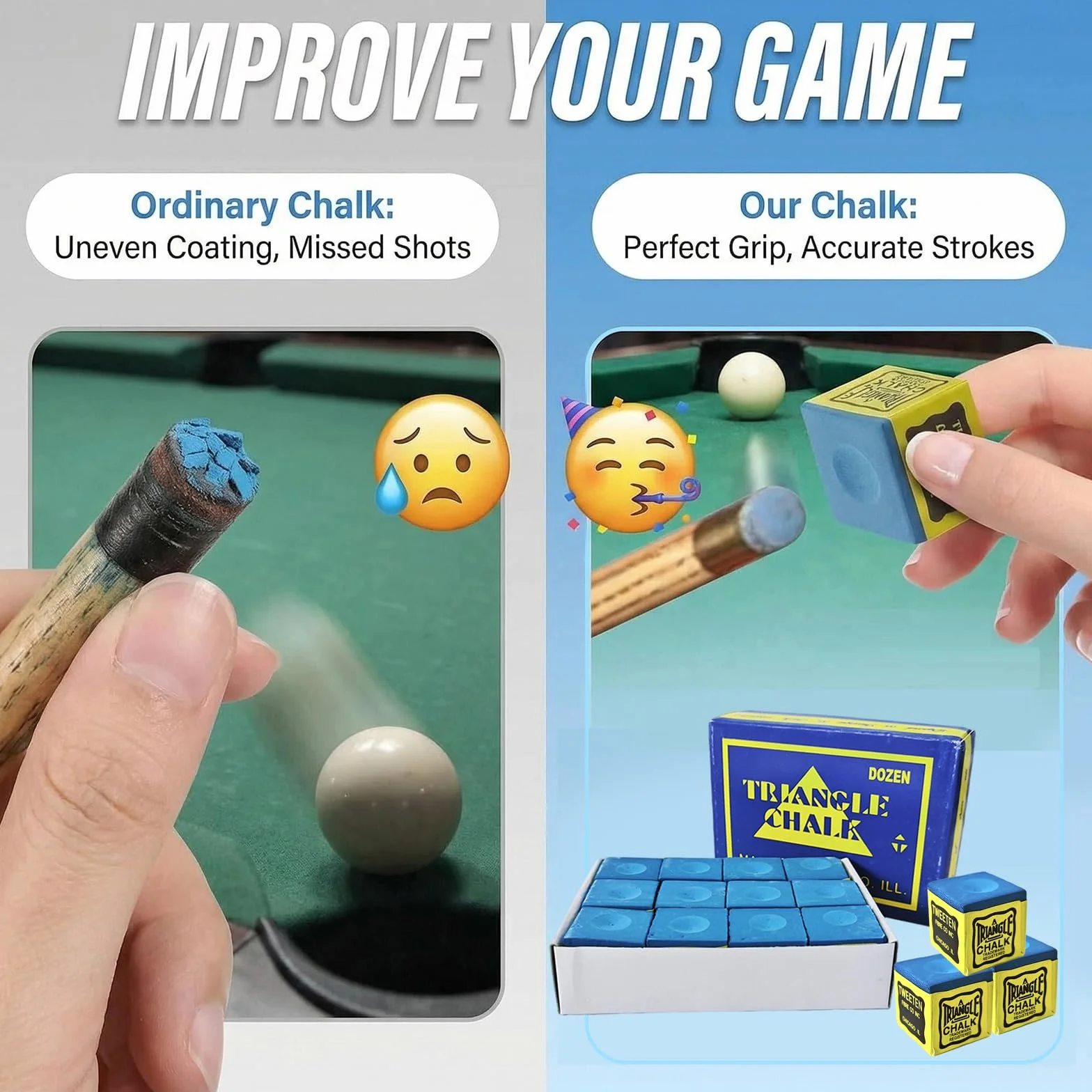12 Craies de Billard Professionnelles de Haute Qualité,Couleur Bleue, Améliore la Précision et la Durabilité pour Joueurs de Snooker et de Billard,Accessoire Essentiel avec Boîte de Rangement Pratique