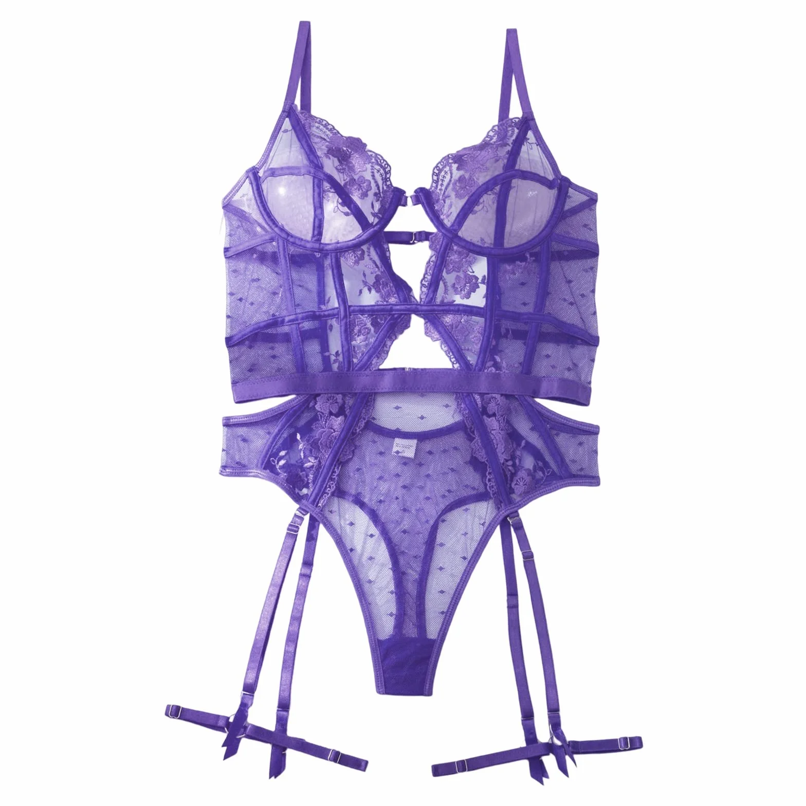 Lingerie sexy pour femme Dentelle transparente Broderie Chaussettes suspendues Bodysuit Maillots de bain Soutien-gorge avec armatures