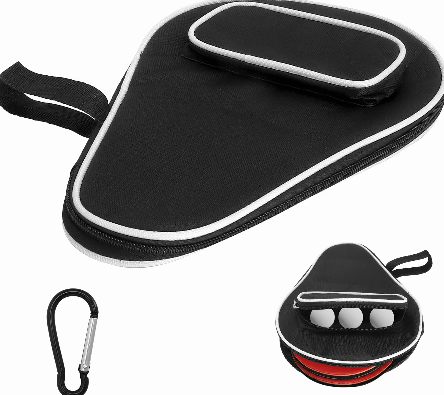 Pochette raquette ping pong imperméable pour 2 raquettes et 3 balles avec porte-clés noire