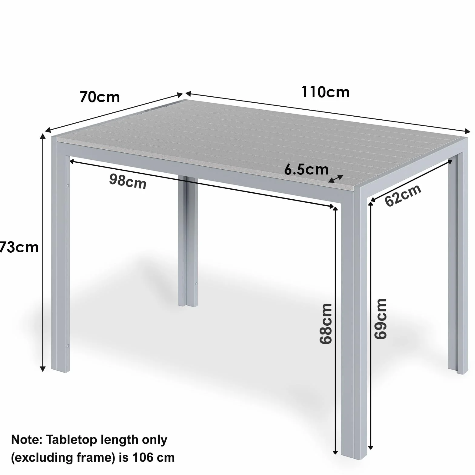 LIFERUN Table de Jardin Moderne en WPC 110 x 70 cm, Table de Terrasse Extérieure pour 4-6 Personnes, Gris