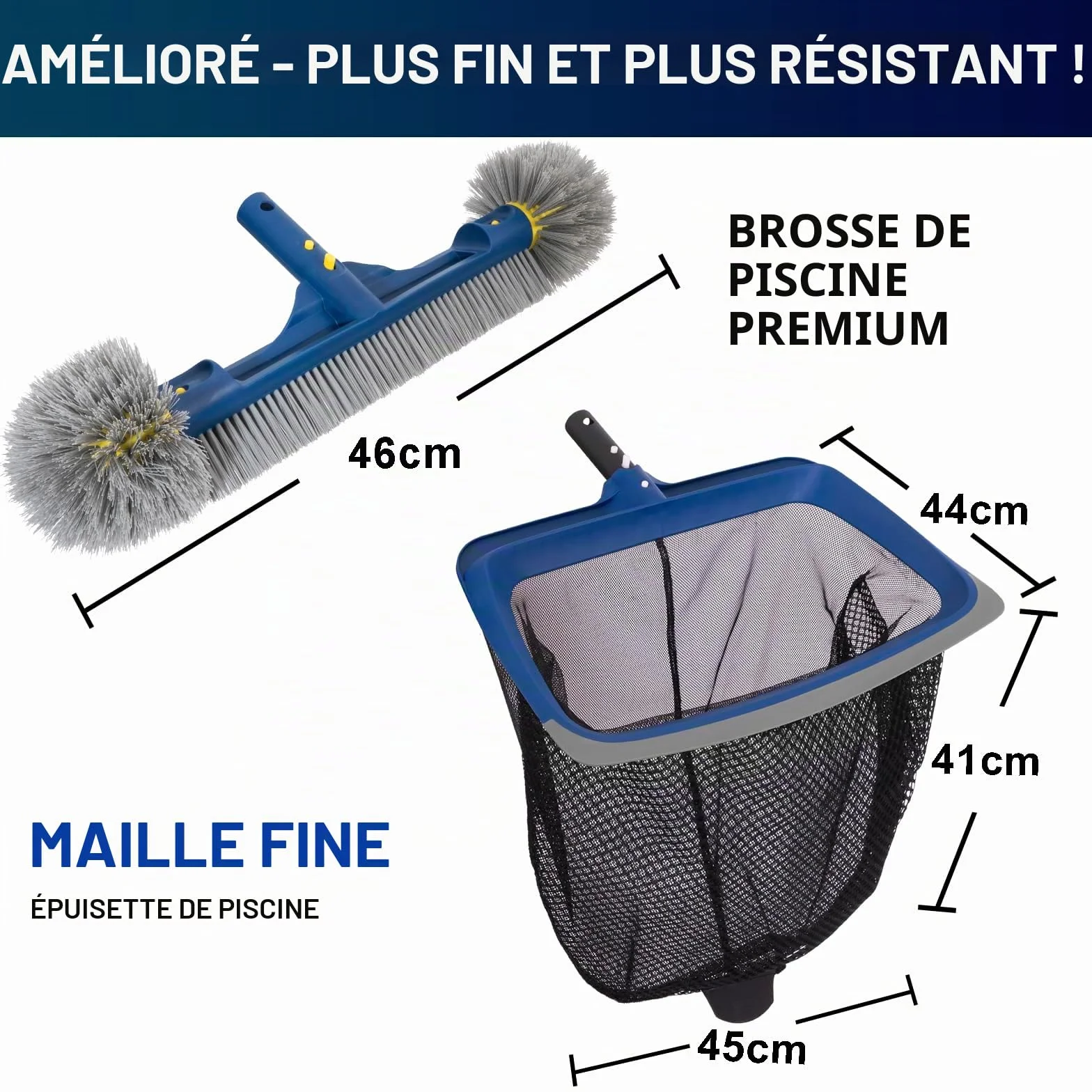 POOLAZA Kit de nettoyage de piscine - Filet de skimmer à mailles fines et brosse de 45 cm