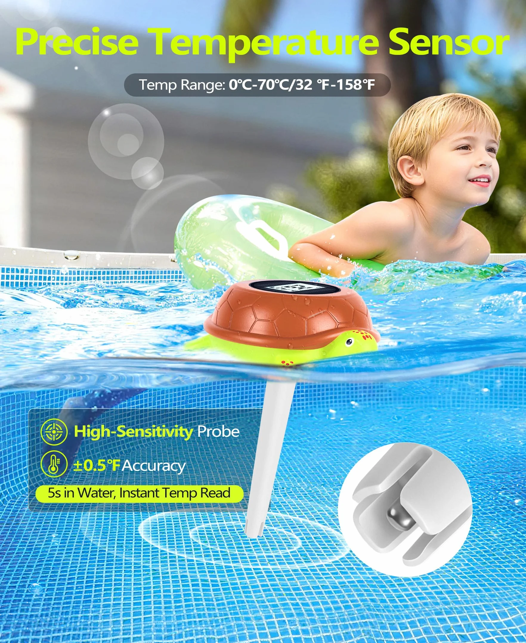 Thermomètre Flottant Piscine Solaire Numérique Rétroéclairage Tortue Digital Spa Ultra-Précis