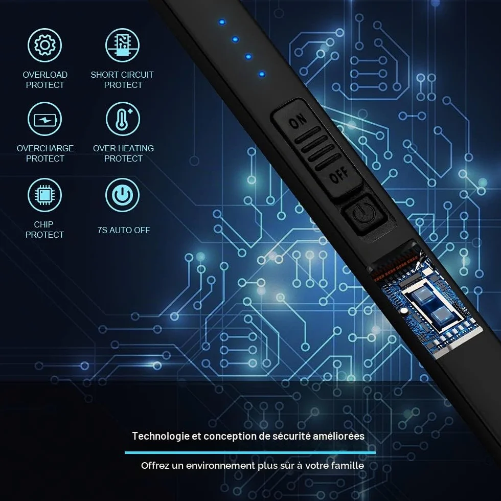 Briquet électrique à Arc SUPRUS USB Rechargeable Coupe-Vent sans Flamme avec Serrure de sécurité