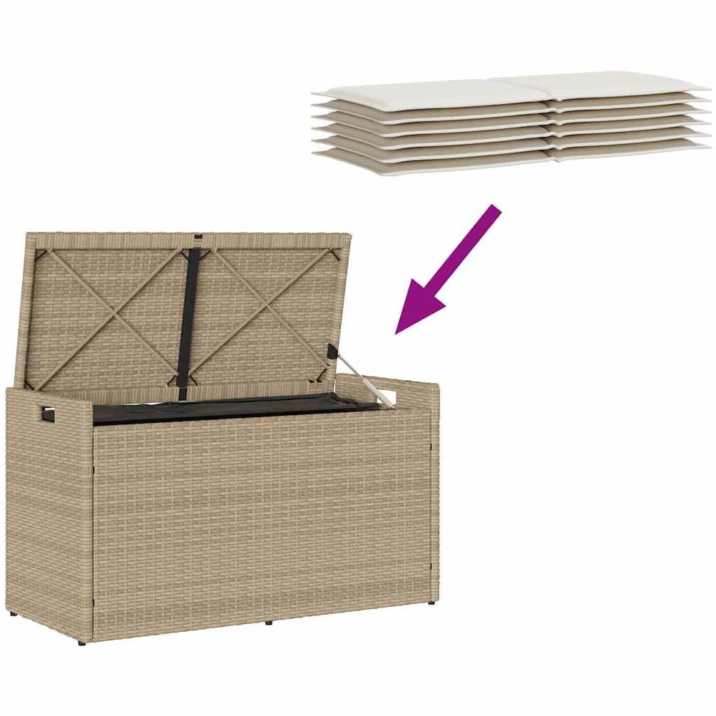 Banc de rangement extérieur coussin beige 100 cm résine tressée