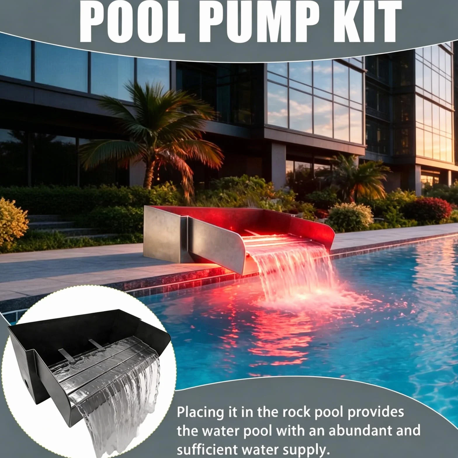Cascade pour Bassin de Jardin en Acier Inoxydable 30 cm avec Éclairage LED Fontaine 45 W 3000 L/H