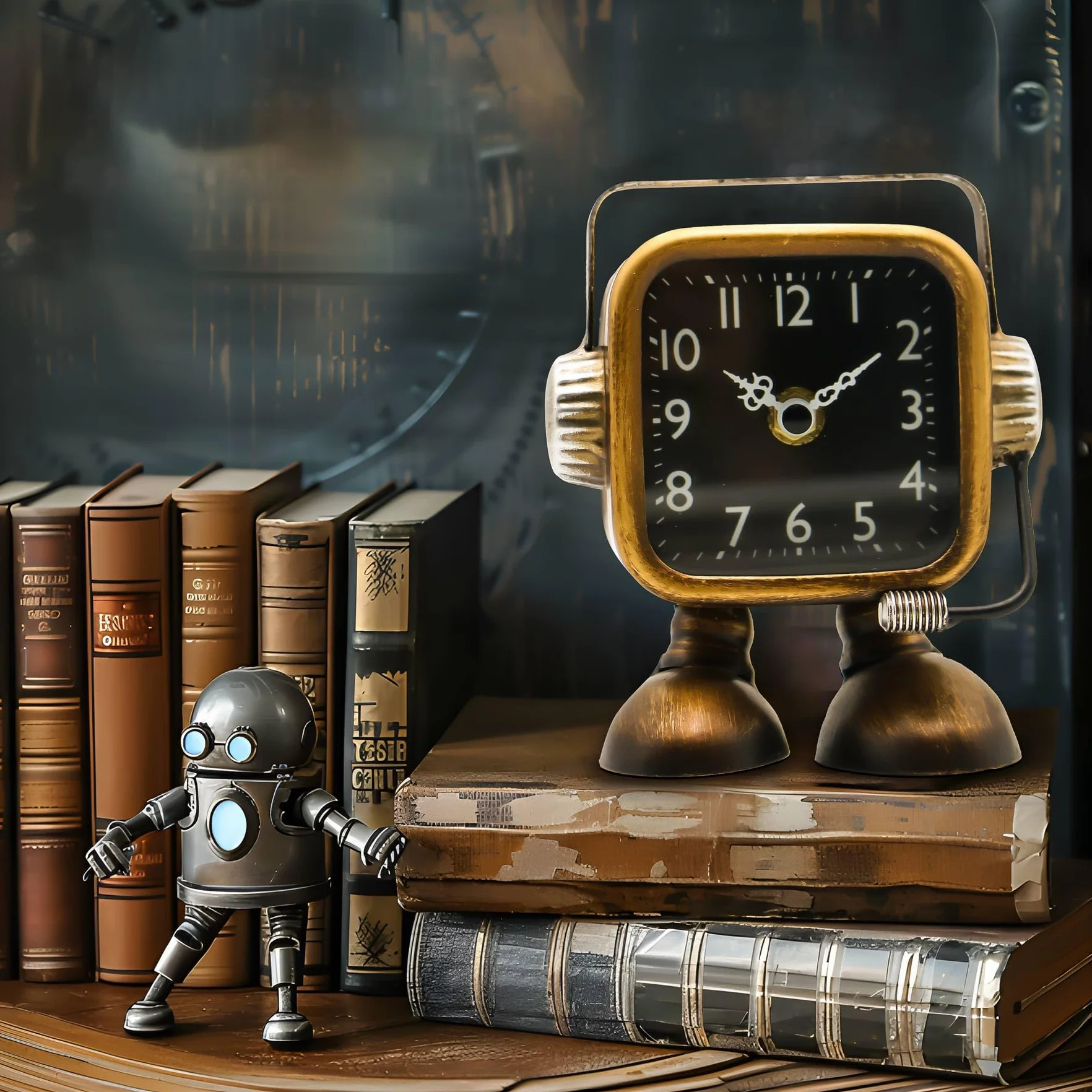 YOUKI Horloge de Bureau Rétro Steampunk Robot, Silencieuse, Décorative à Piles